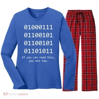Funny Computer Binary Code Programmer Developer Geek Gift Great Gift Women's Long Sleeve Flannel Pajama Set