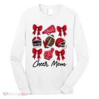 Football Coquette Bow Cheer Mom Red Long Sleeve Shirt thumb 0