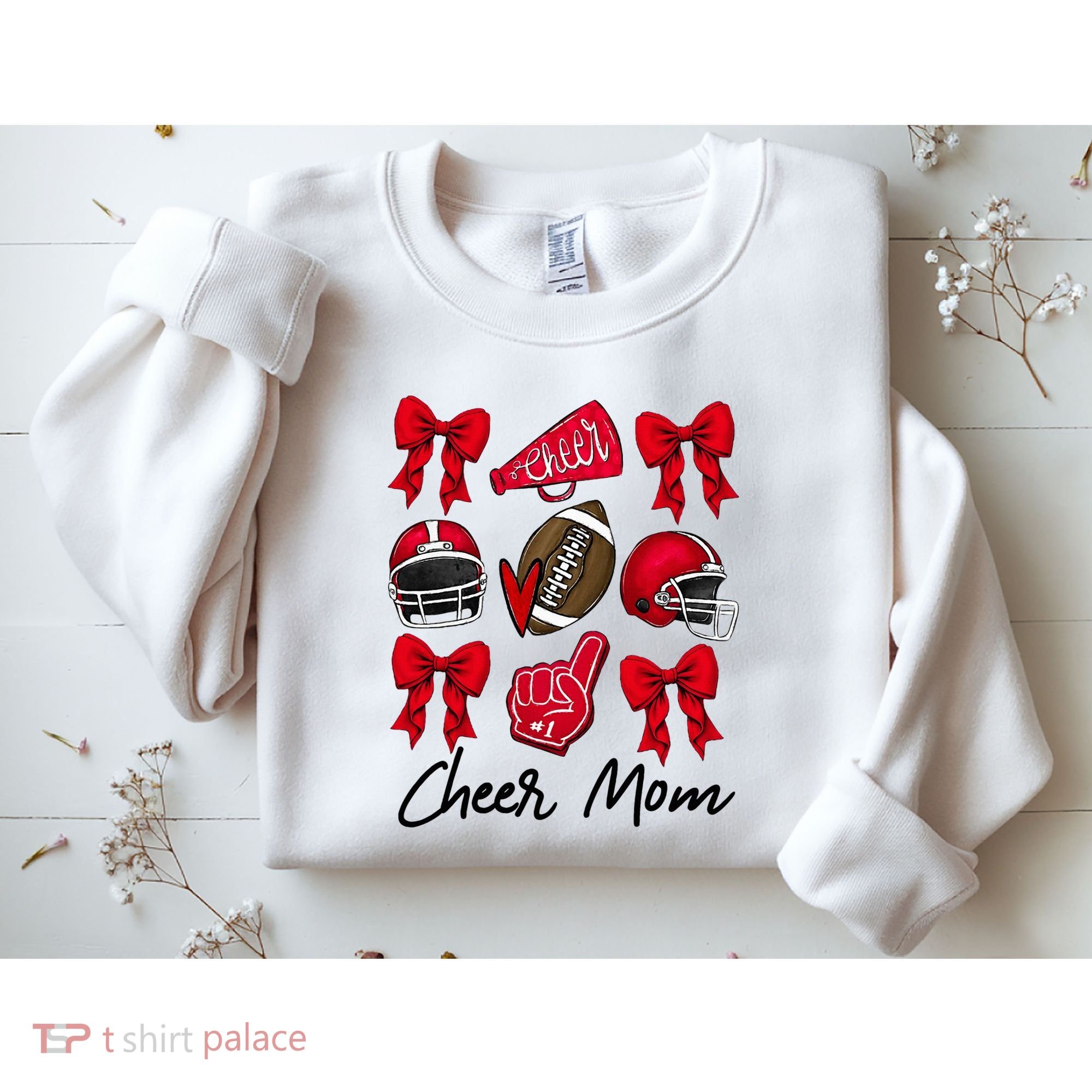 Football Coquette Bow Cheer Mom Red Sweatshirt