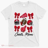 Football Coquette Bow Cheer Mom Red T-Shirt thumb 0