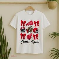 Football Coquette Bow Cheer Mom Red T-Shirt thumb 2