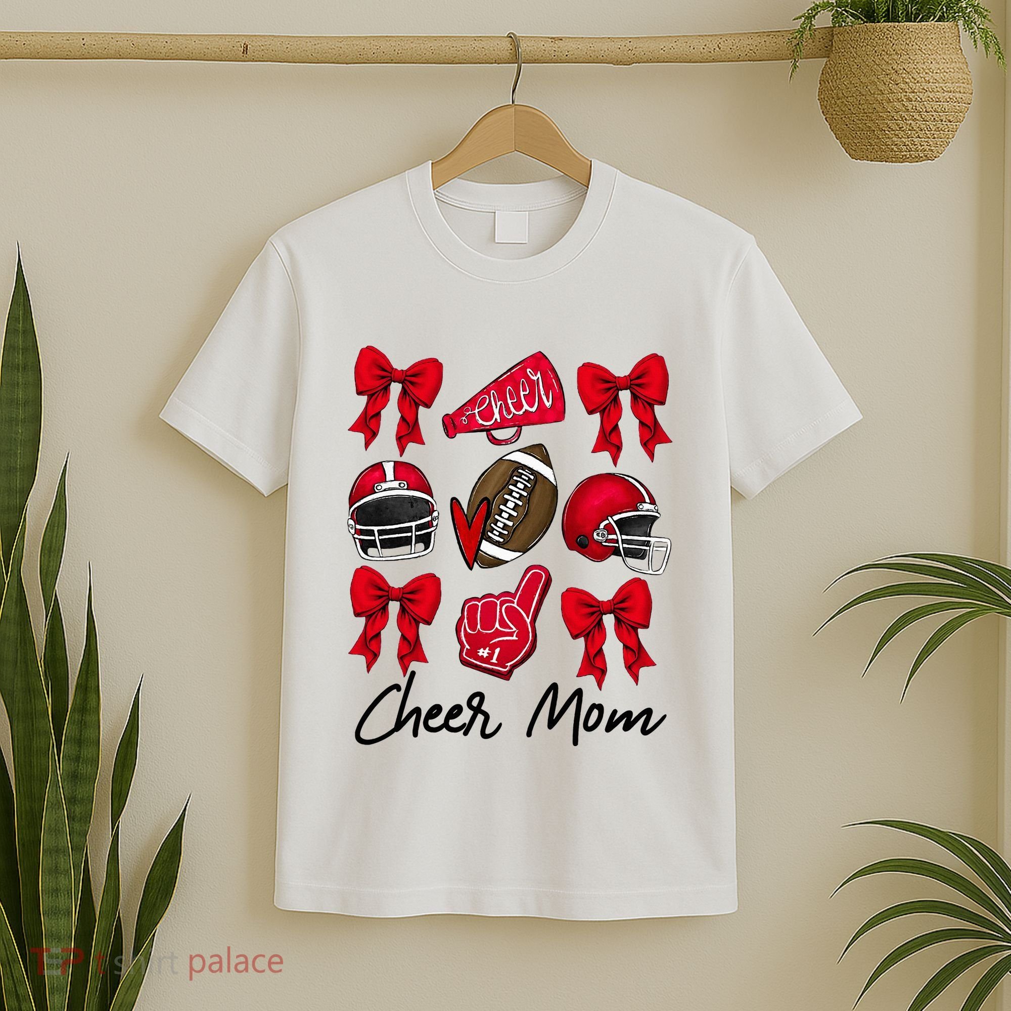 Football Coquette Bow Cheer Mom Red T-Shirt