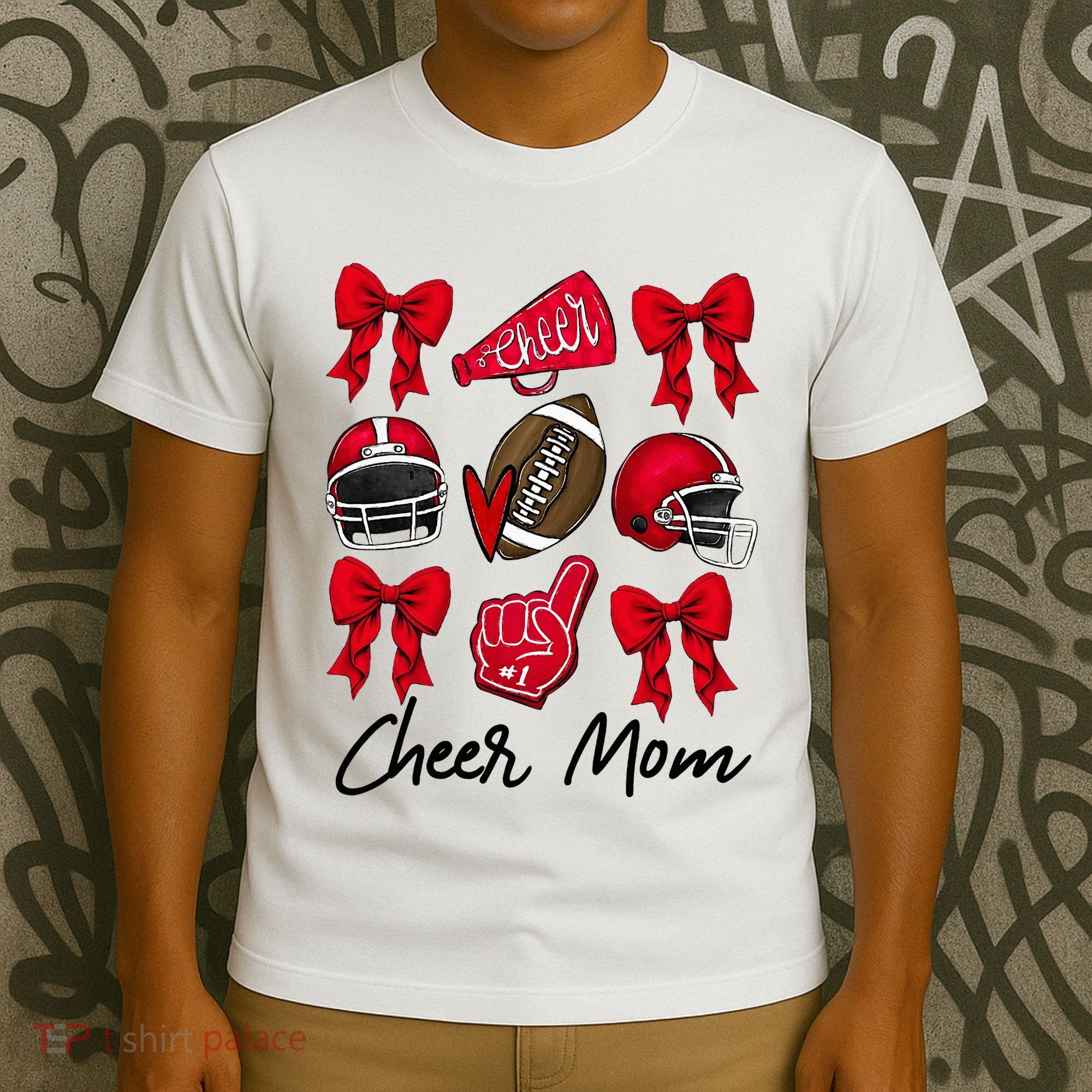 Football Coquette Bow Cheer Mom Red T-Shirt
