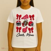 Football Coquette Bow Cheer Mom Red T-Shirt thumb 4