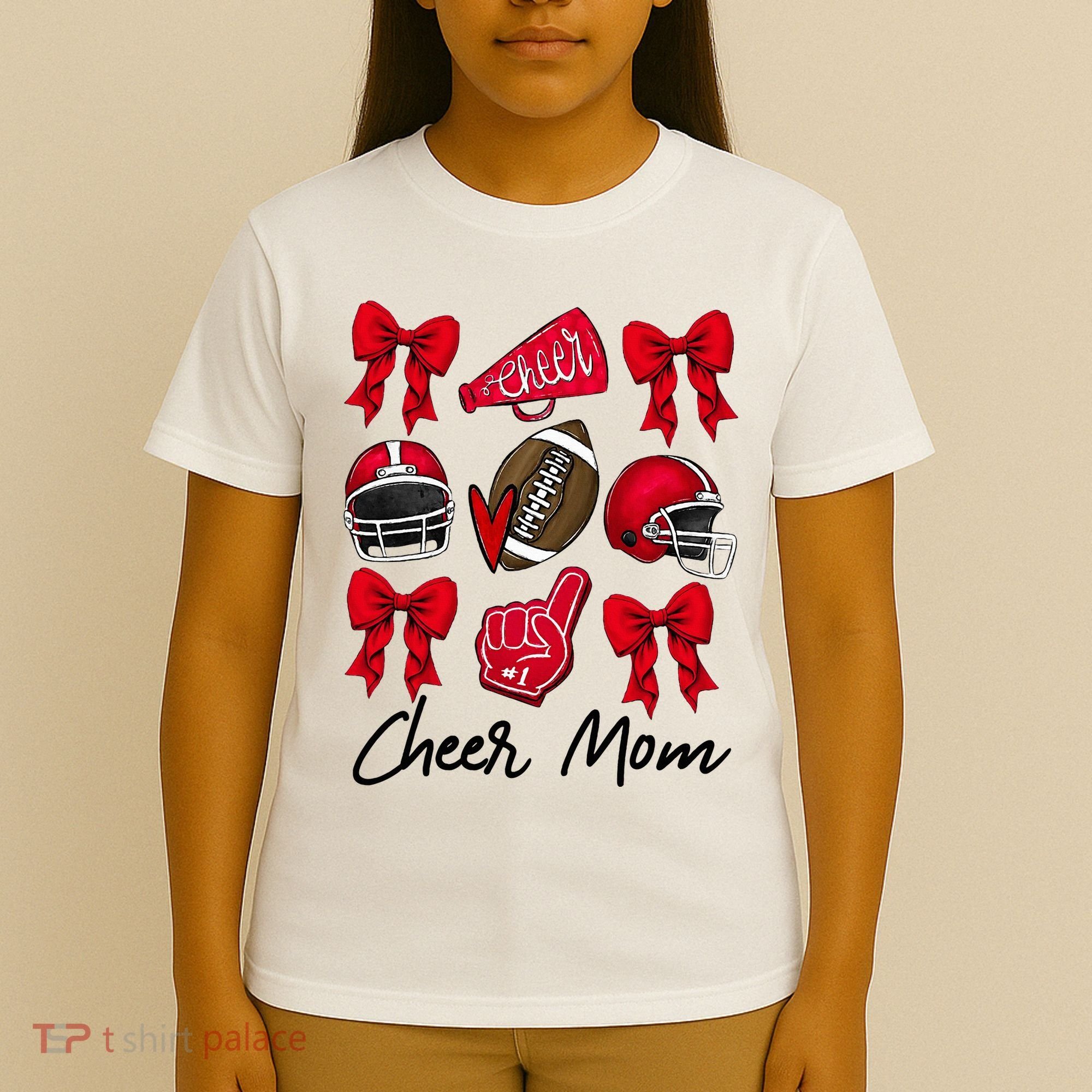 Football Coquette Bow Cheer Mom Red T-Shirt