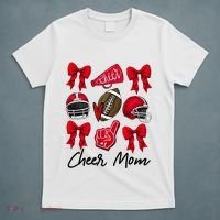 Football Coquette Bow Cheer Mom Red T-Shirt thumb 5