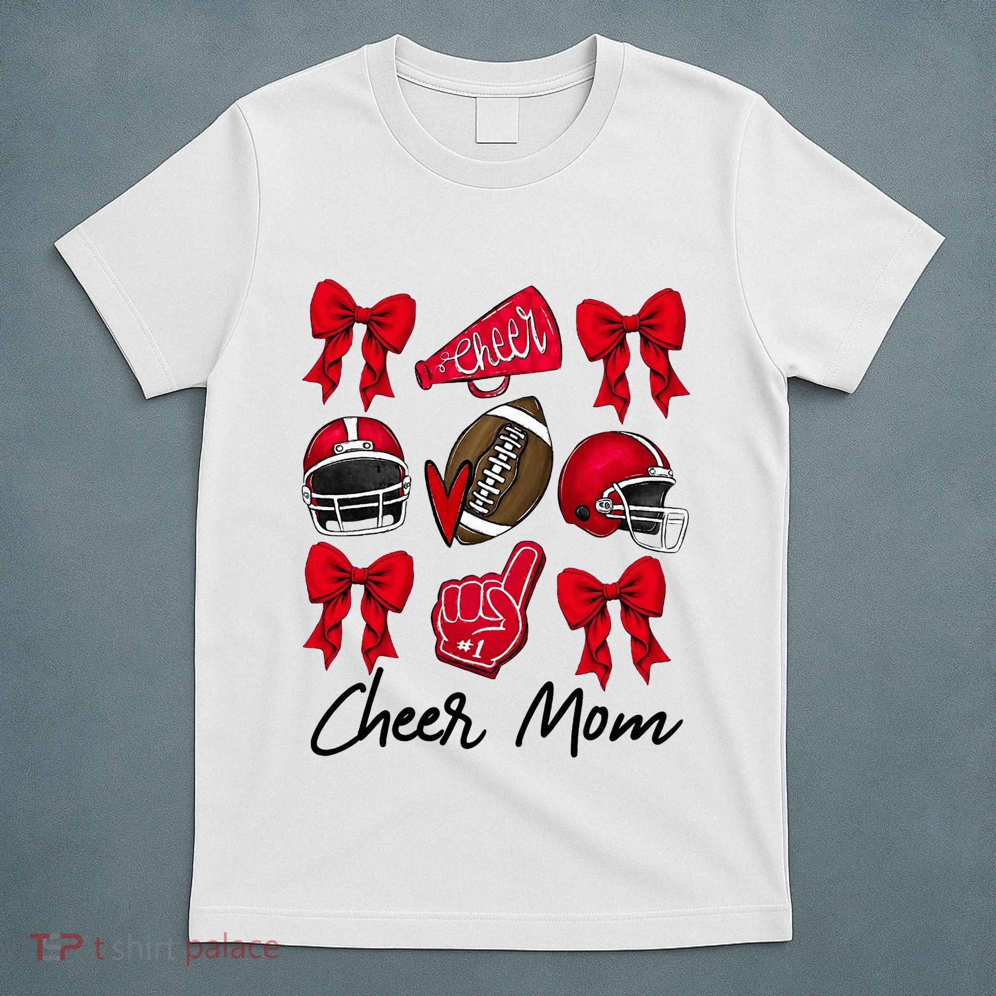 Football Coquette Bow Cheer Mom Red T-Shirt