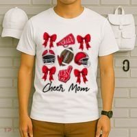 Football Coquette Bow Cheer Mom Red T-Shirt thumb 6