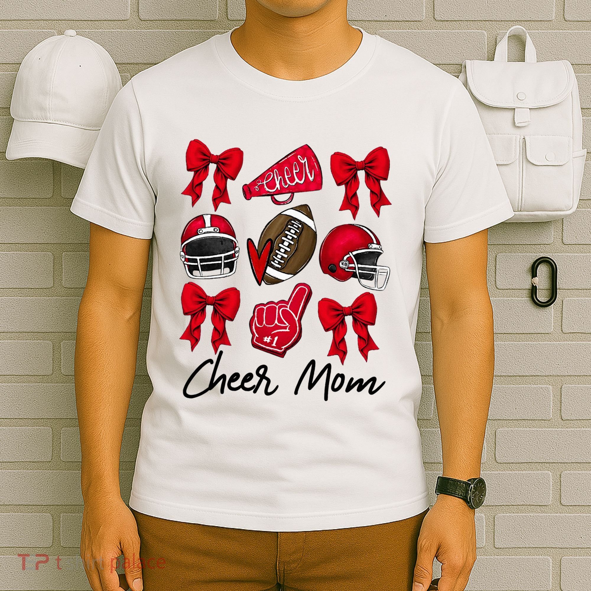 Football Coquette Bow Cheer Mom Red T-Shirt