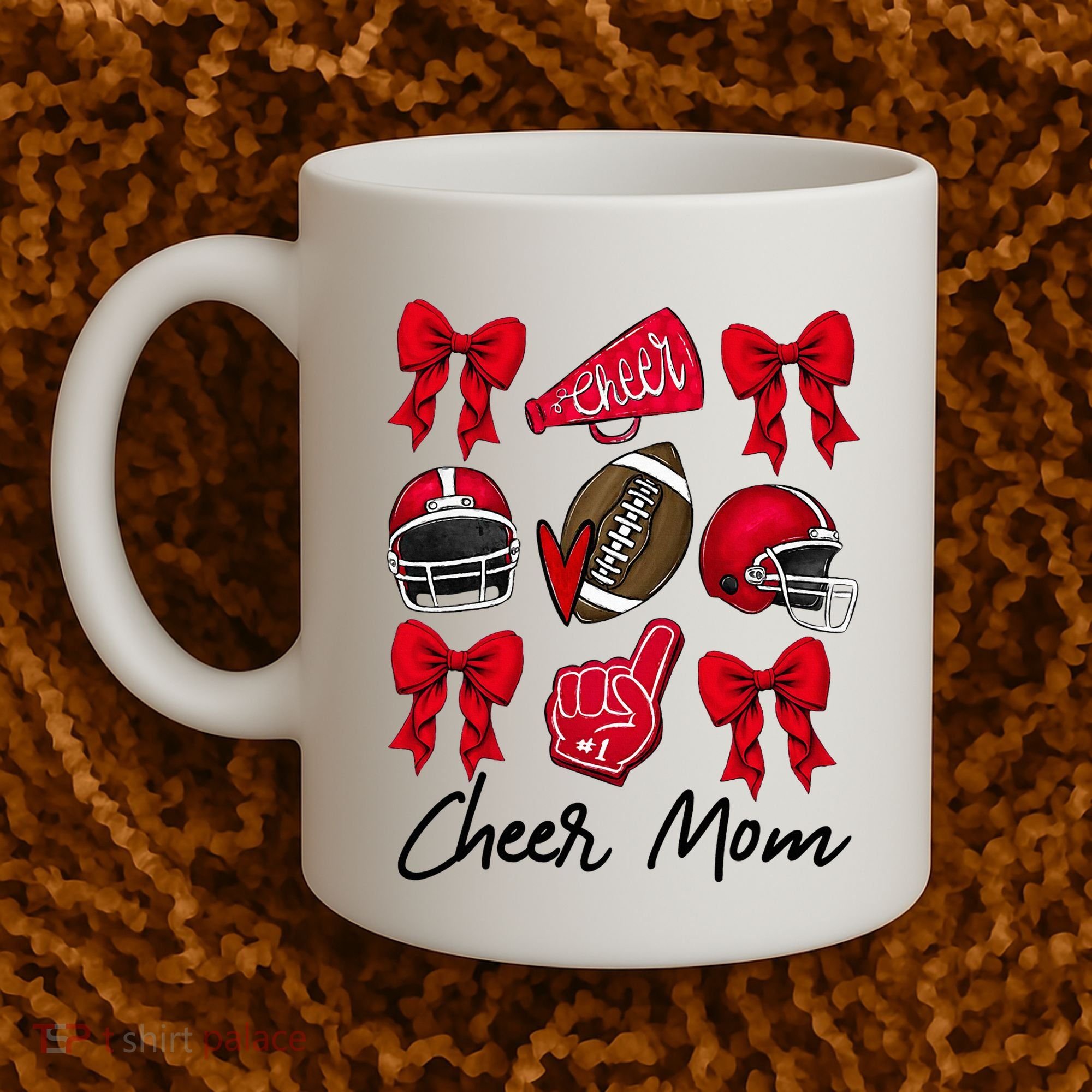 Football Coquette Bow Cheer Mom Red Coffee Mug