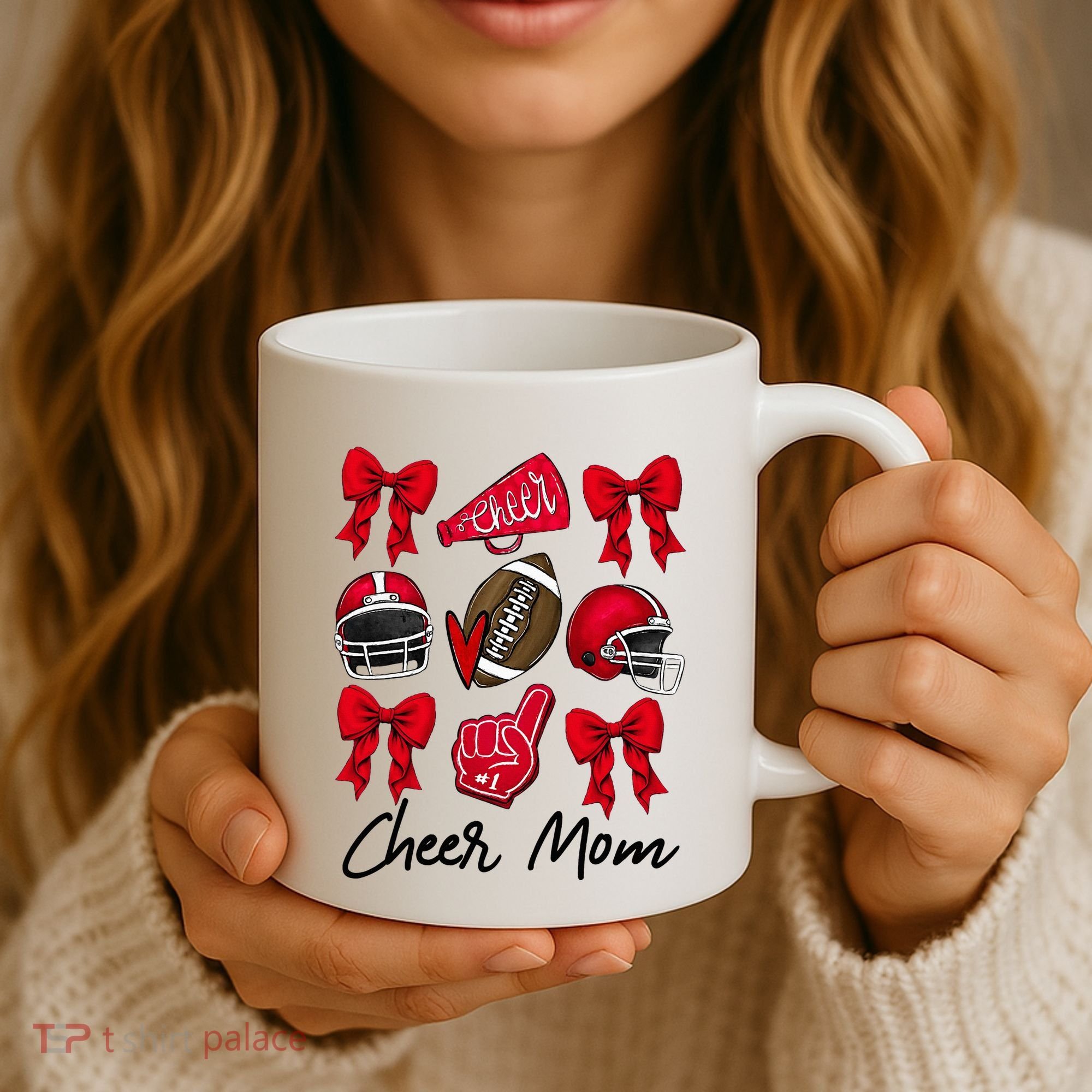 Football Coquette Bow Cheer Mom Red Coffee Mug