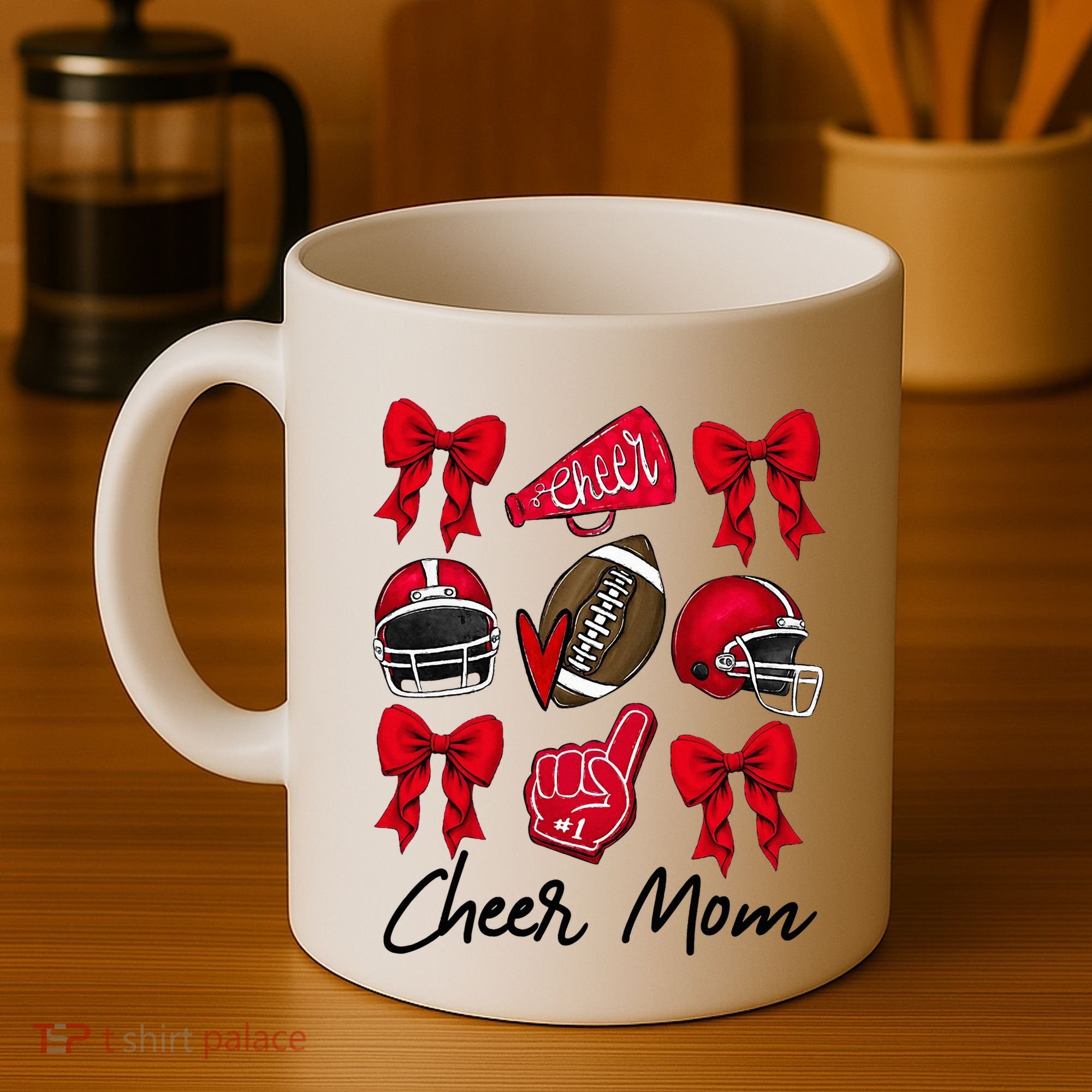 Football Coquette Bow Cheer Mom Red Coffee Mug