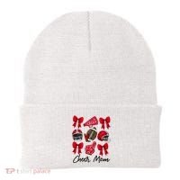 Football Coquette Bow Cheer Mom Red Beanie thumb 0