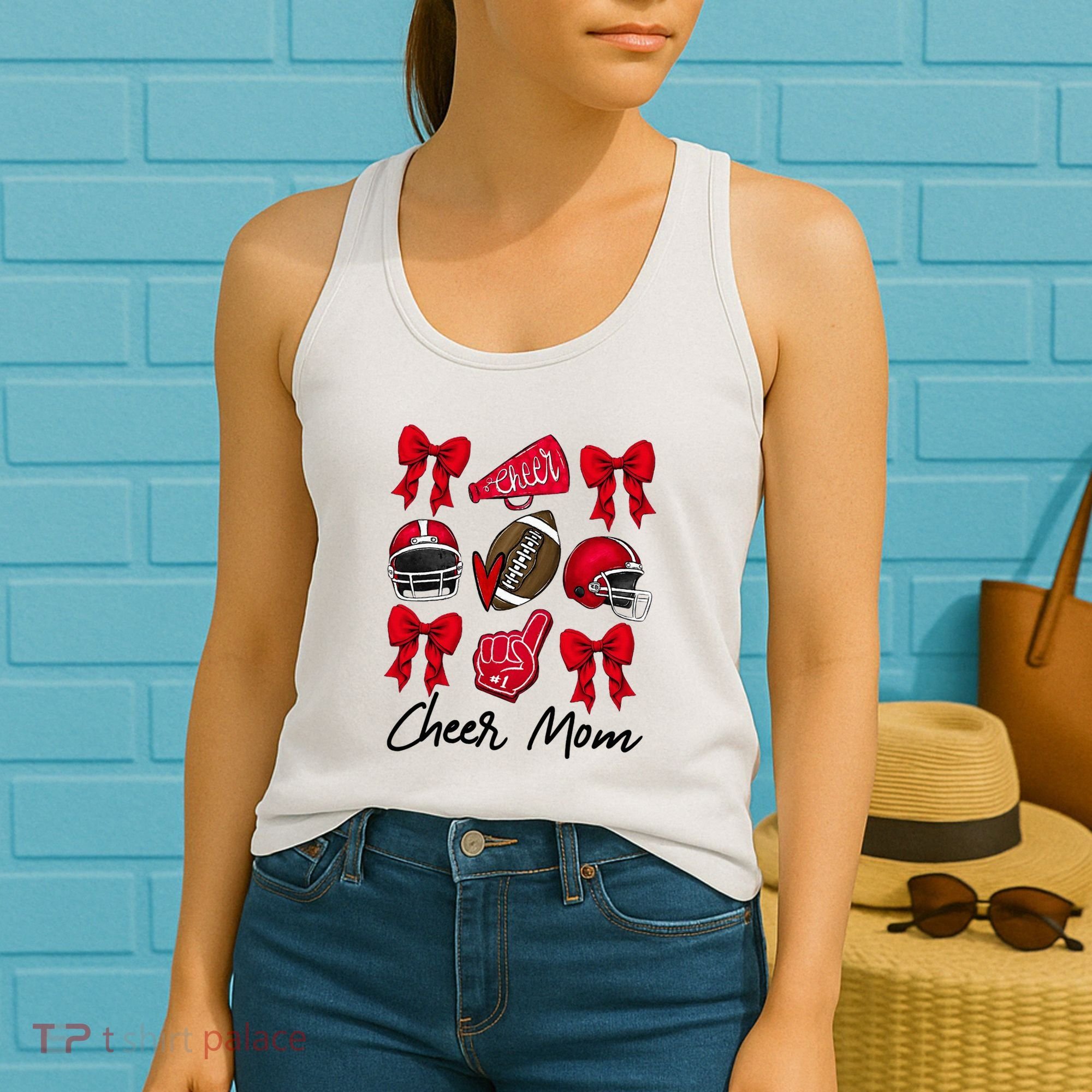 Football Coquette Bow Cheer Mom Red Women's Tank Top
