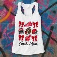 Football Coquette Bow Cheer Mom Red Women's Tank Top thumb 3