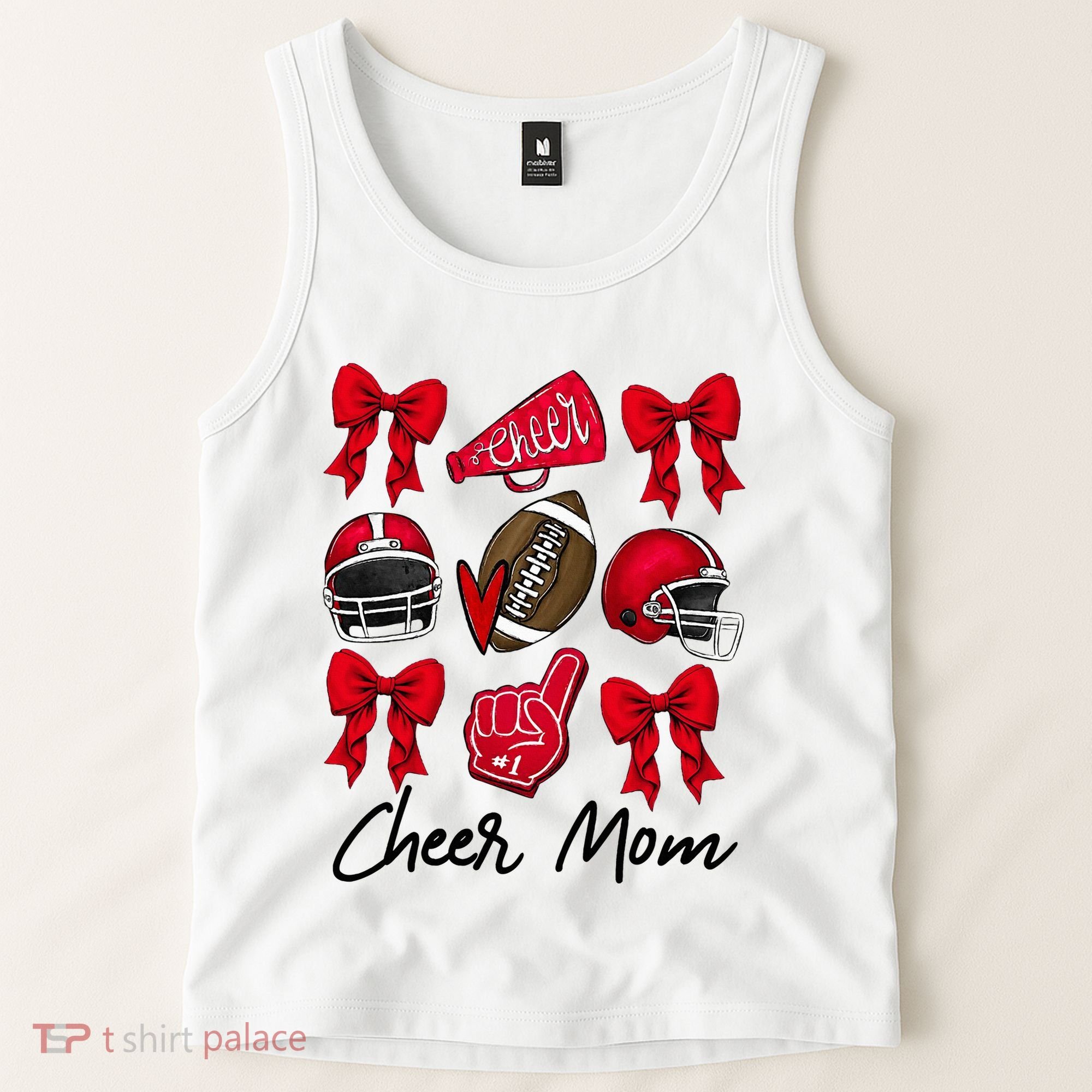Football Coquette Bow Cheer Mom Red Tank Top
