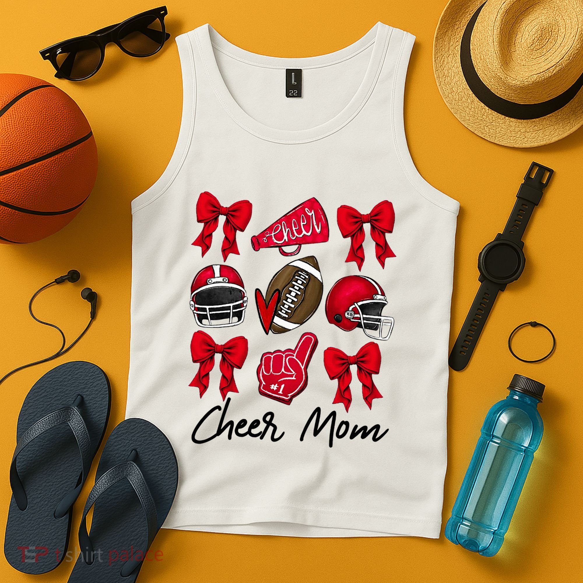 Football Coquette Bow Cheer Mom Red Tank Top