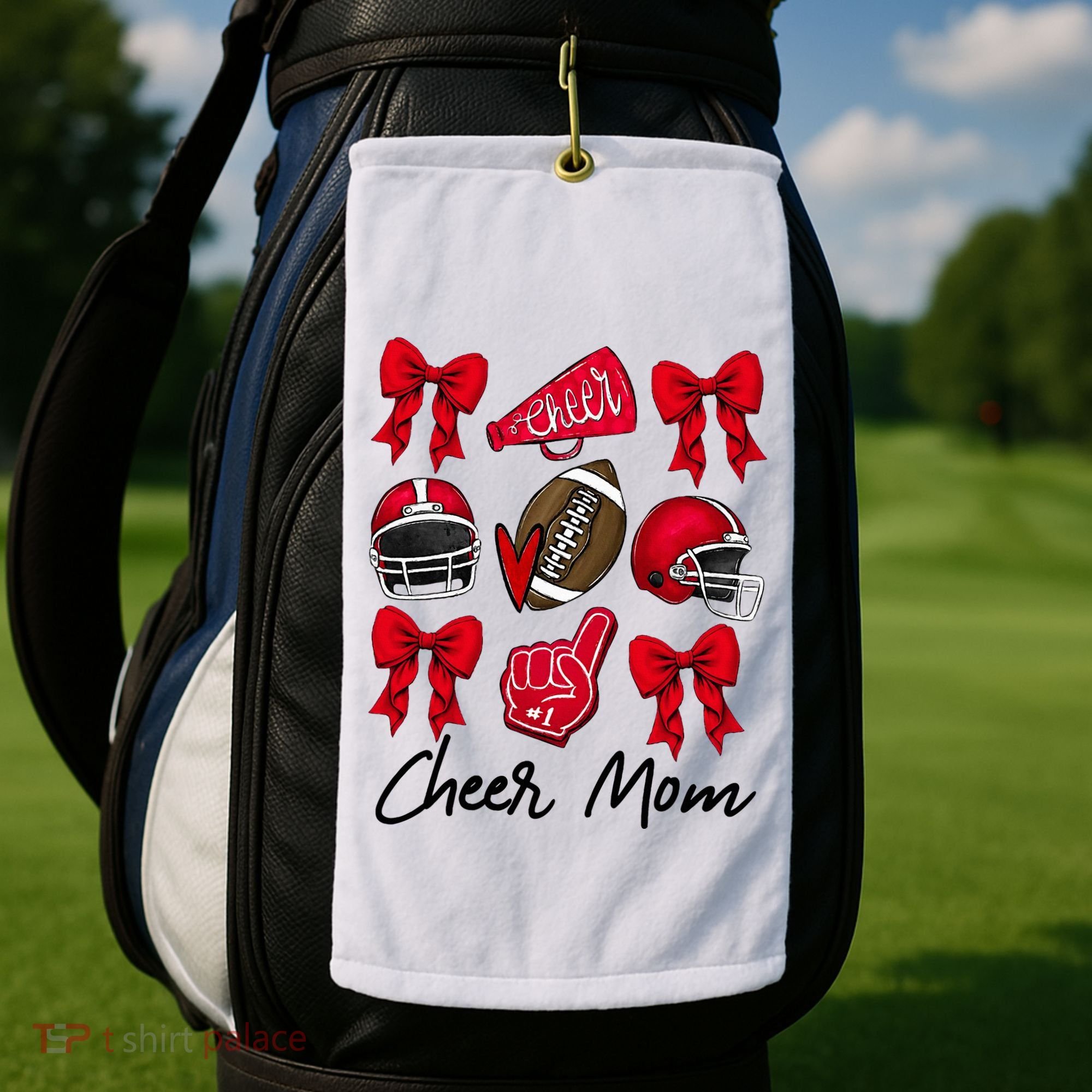 Football Coquette Bow Cheer Mom Red Golf Towel