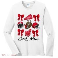 Football Coquette Bow Cheer Mom Red Women's Long Sleeve Shirt thumb 0