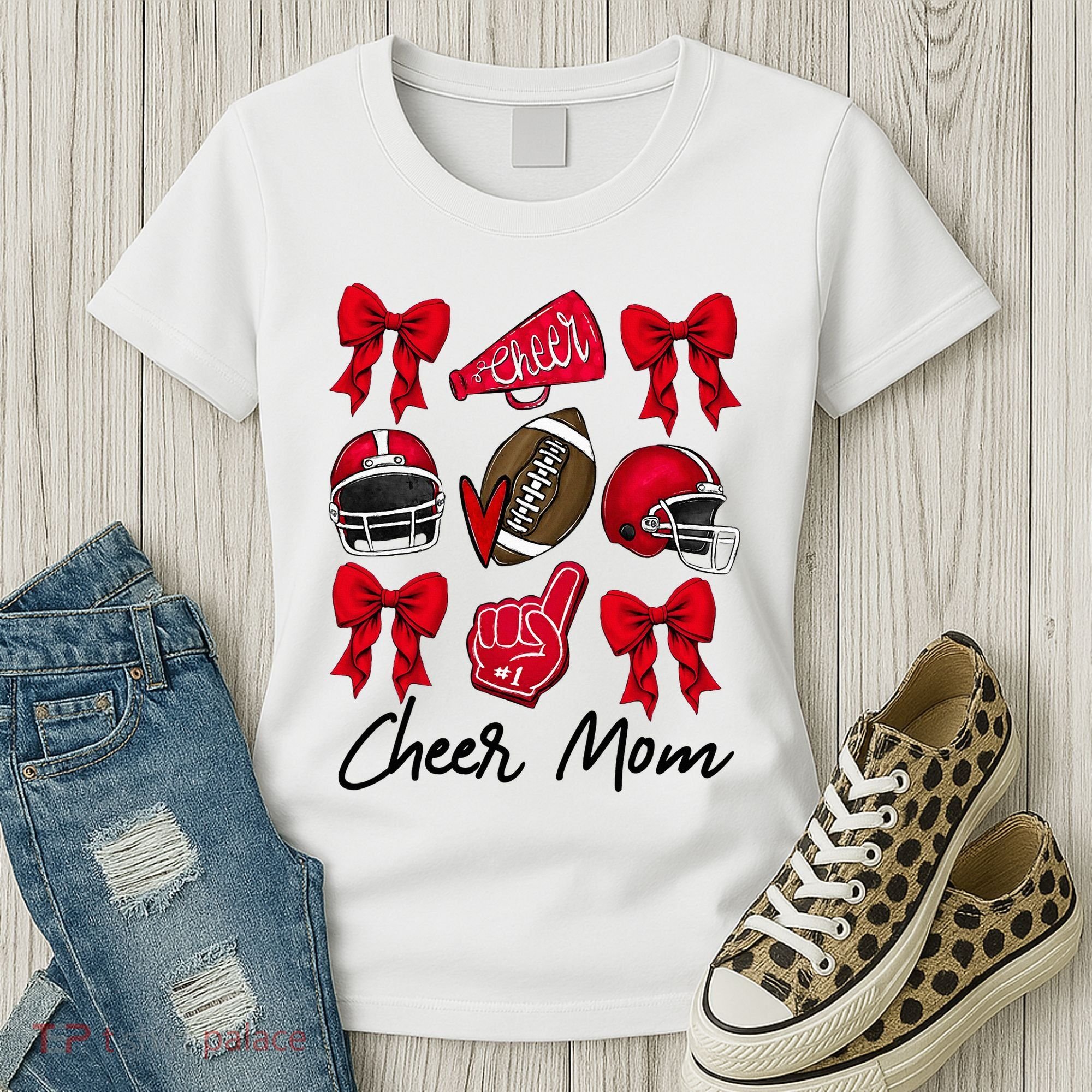 Football Coquette Bow Cheer Mom Red Women's T-Shirt