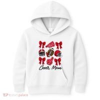 Football Coquette Bow Cheer Mom Red Kids Hoodie thumb 0