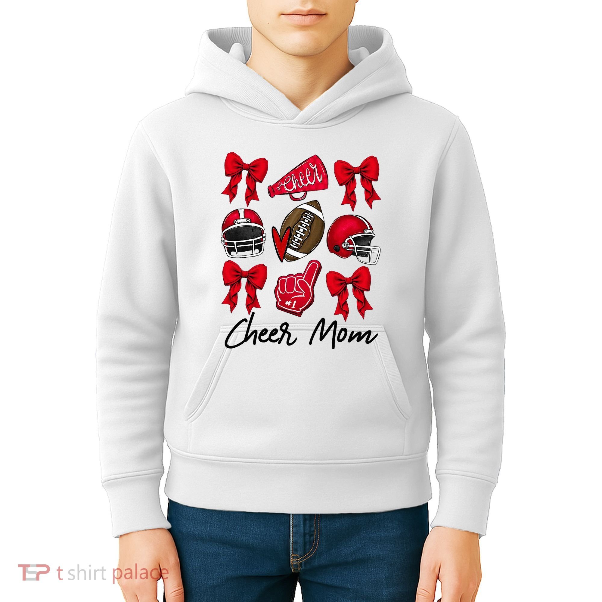 Football Coquette Bow Cheer Mom Red Kids Hoodie