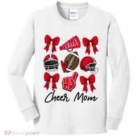 Football Coquette Bow Cheer Mom Red Kids Long Sleeve Shirt thumb 0