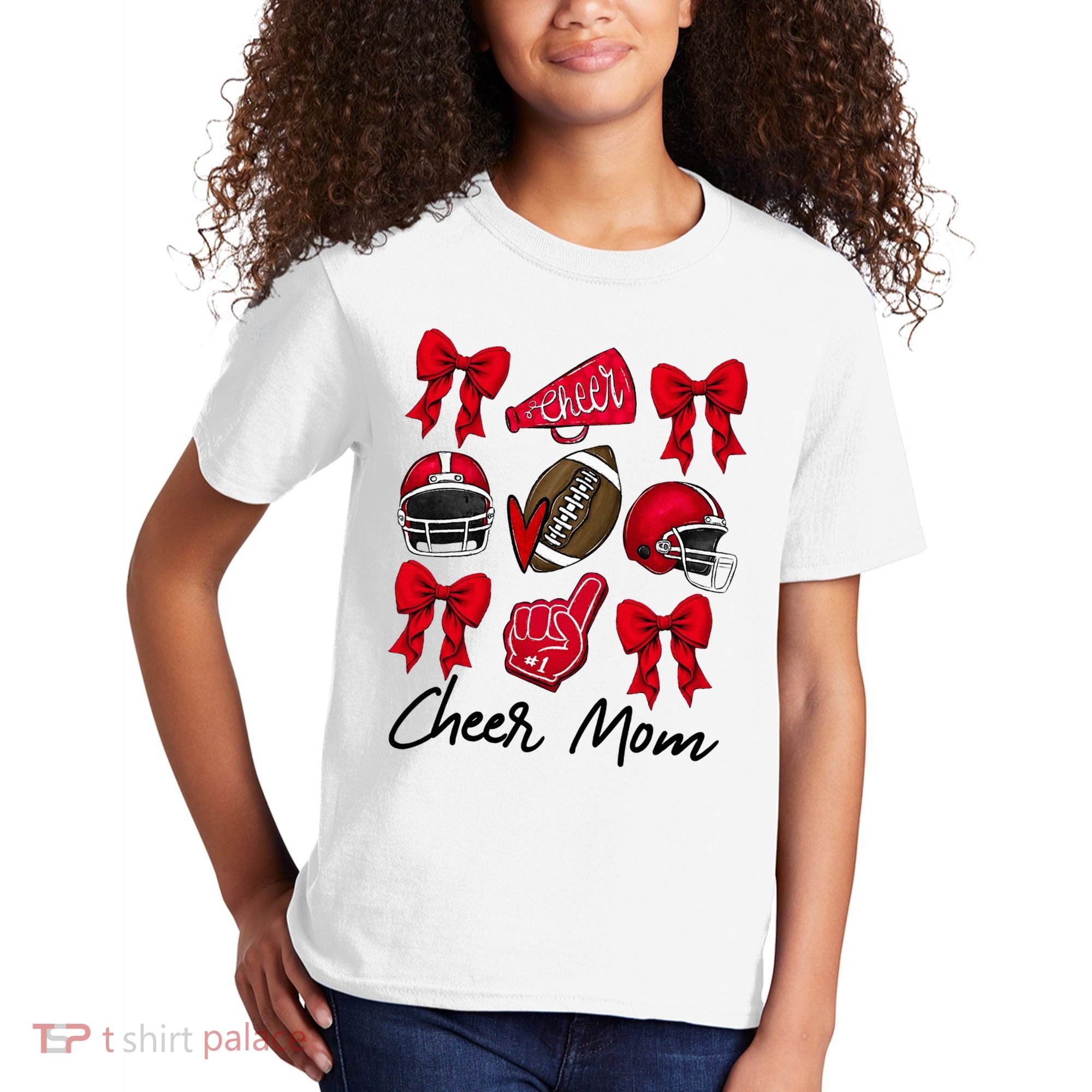 Football Coquette Bow Cheer Mom Red Kids T-Shirt