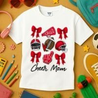 Football Coquette Bow Cheer Mom Red Kids T-Shirt thumb 3