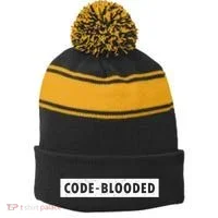 Funny Code Blooded Software Engineer Programmer Stripe Pom Pom Beanie thumb 0
