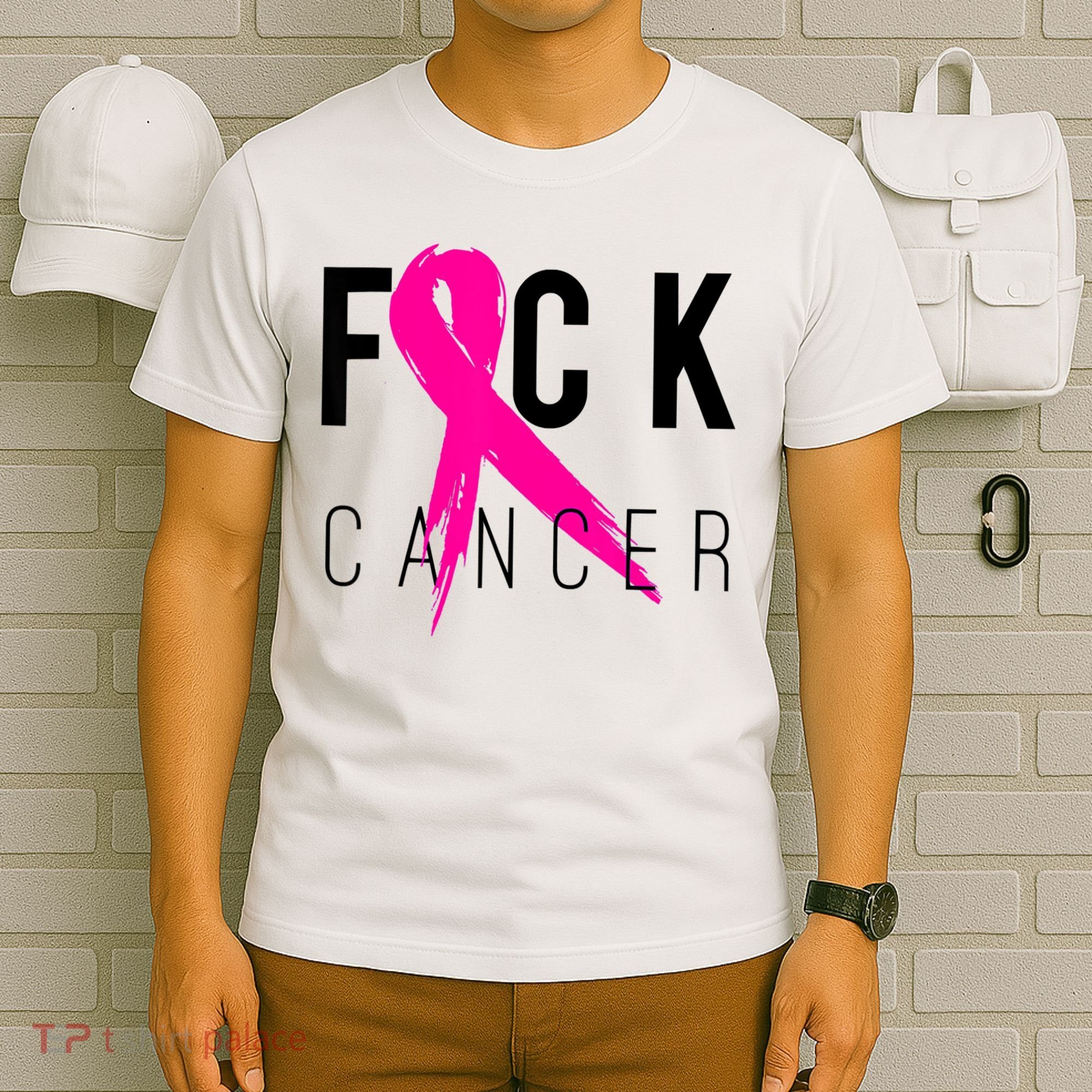 Fuck Cancer Breast Cancer Awareness Retro Distressed T-Shirt