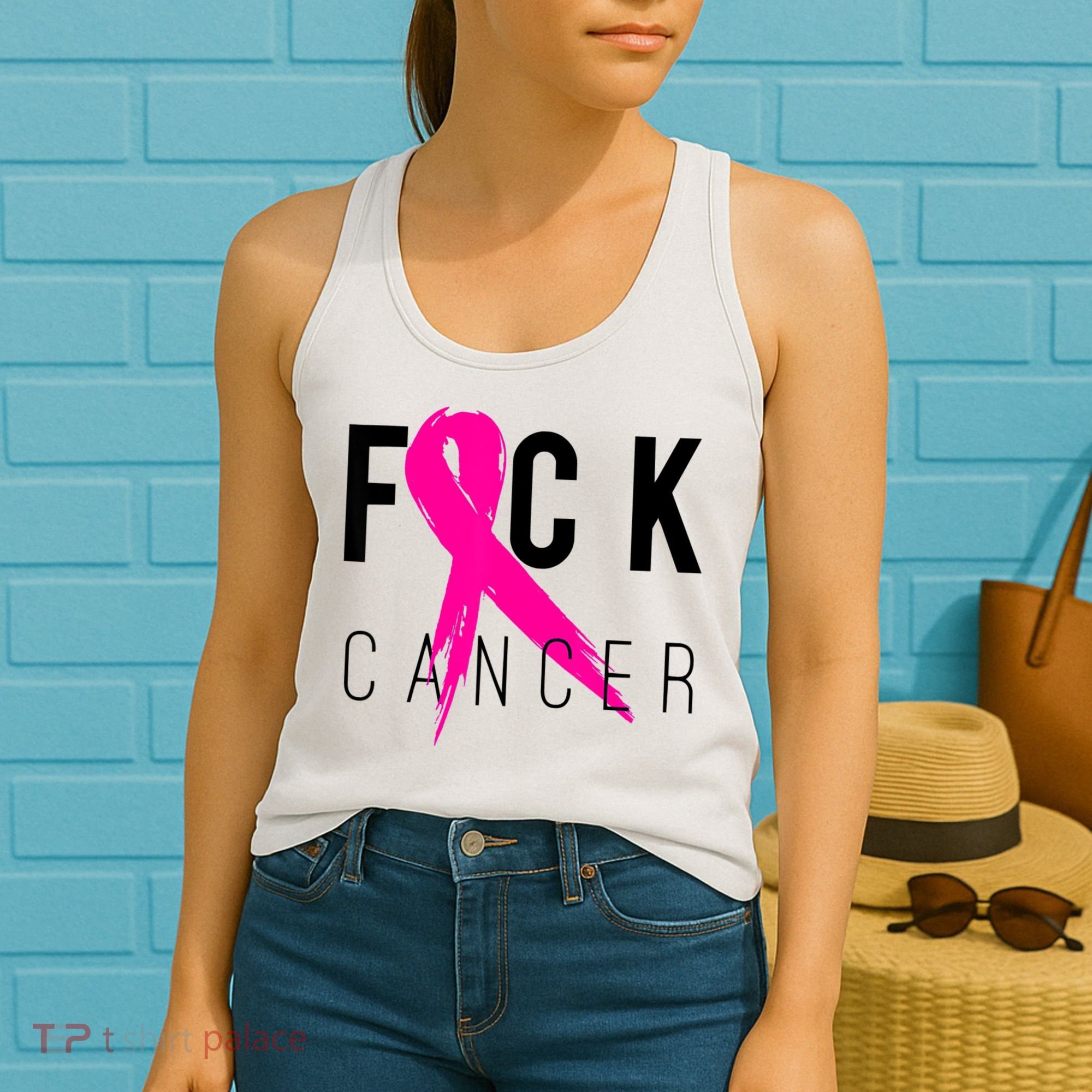 Fuck Cancer Breast Cancer Awareness Retro Distressed Women's Tank Top