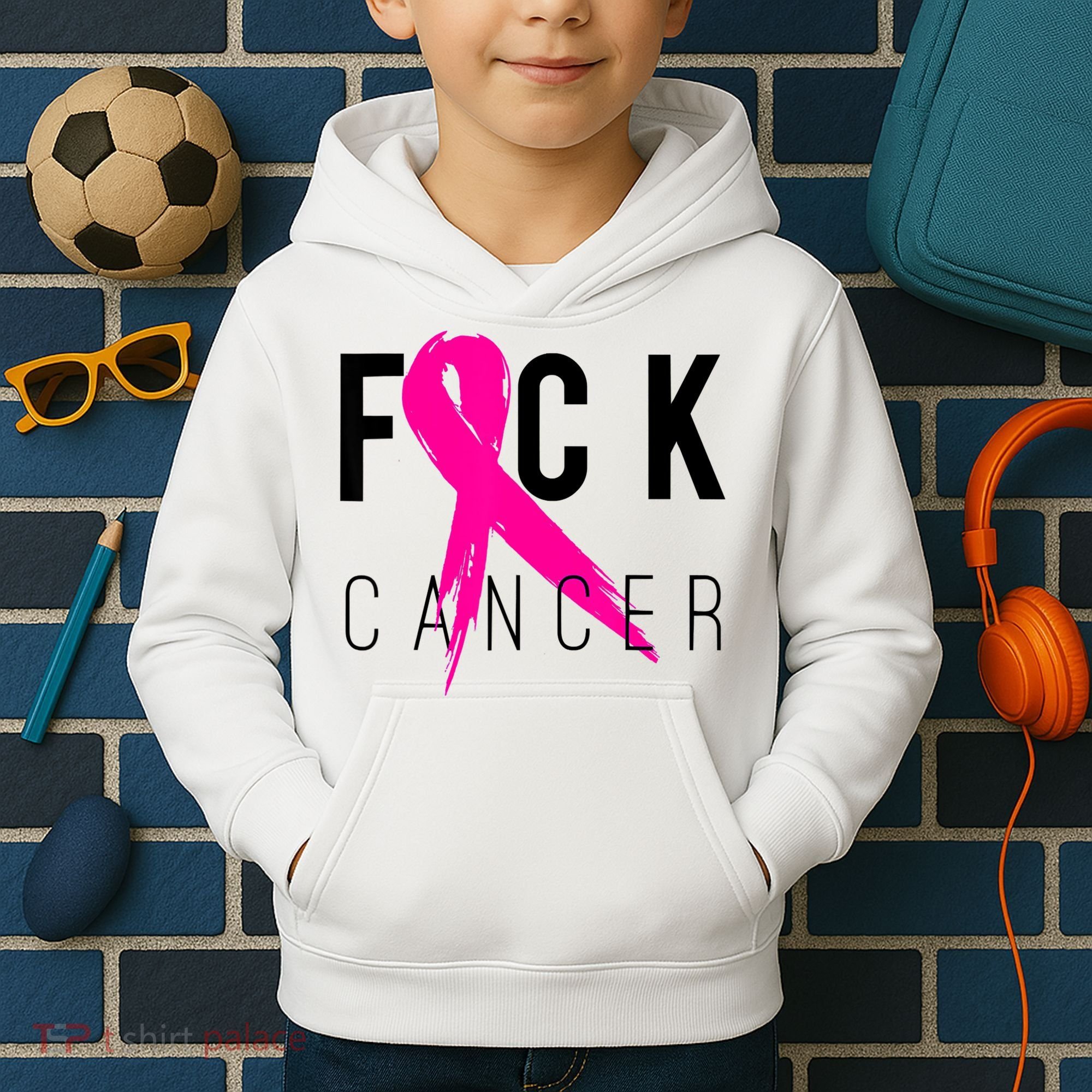 Fuck Cancer Breast Cancer Awareness Retro Distressed Kids Hoodie
