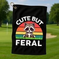 Funny Cute But Feral Raccoon Golf Towel thumb 1