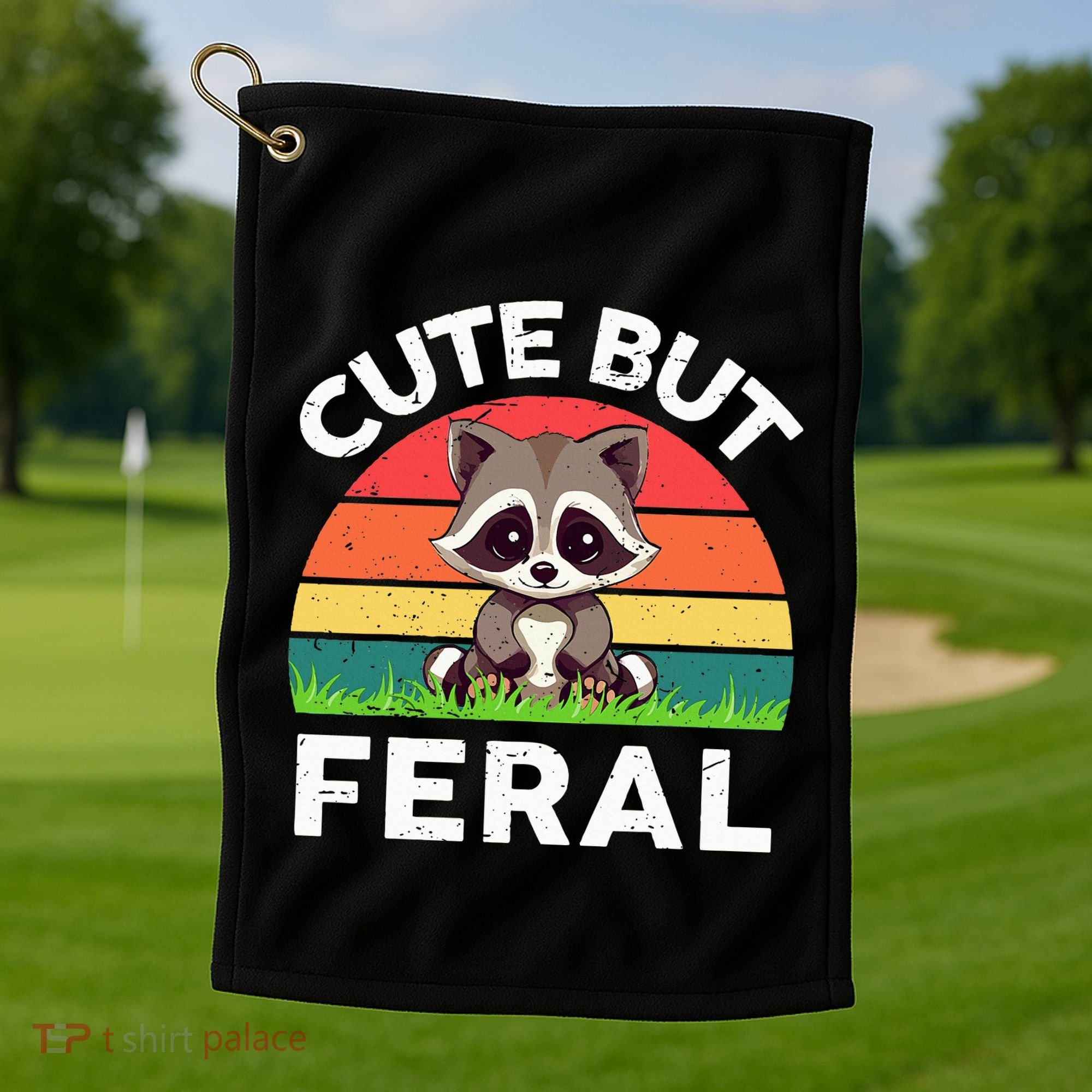 Funny Cute But Feral Raccoon Golf Towel