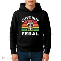 Funny Cute But Feral Raccoon Kids Hoodie thumb 4