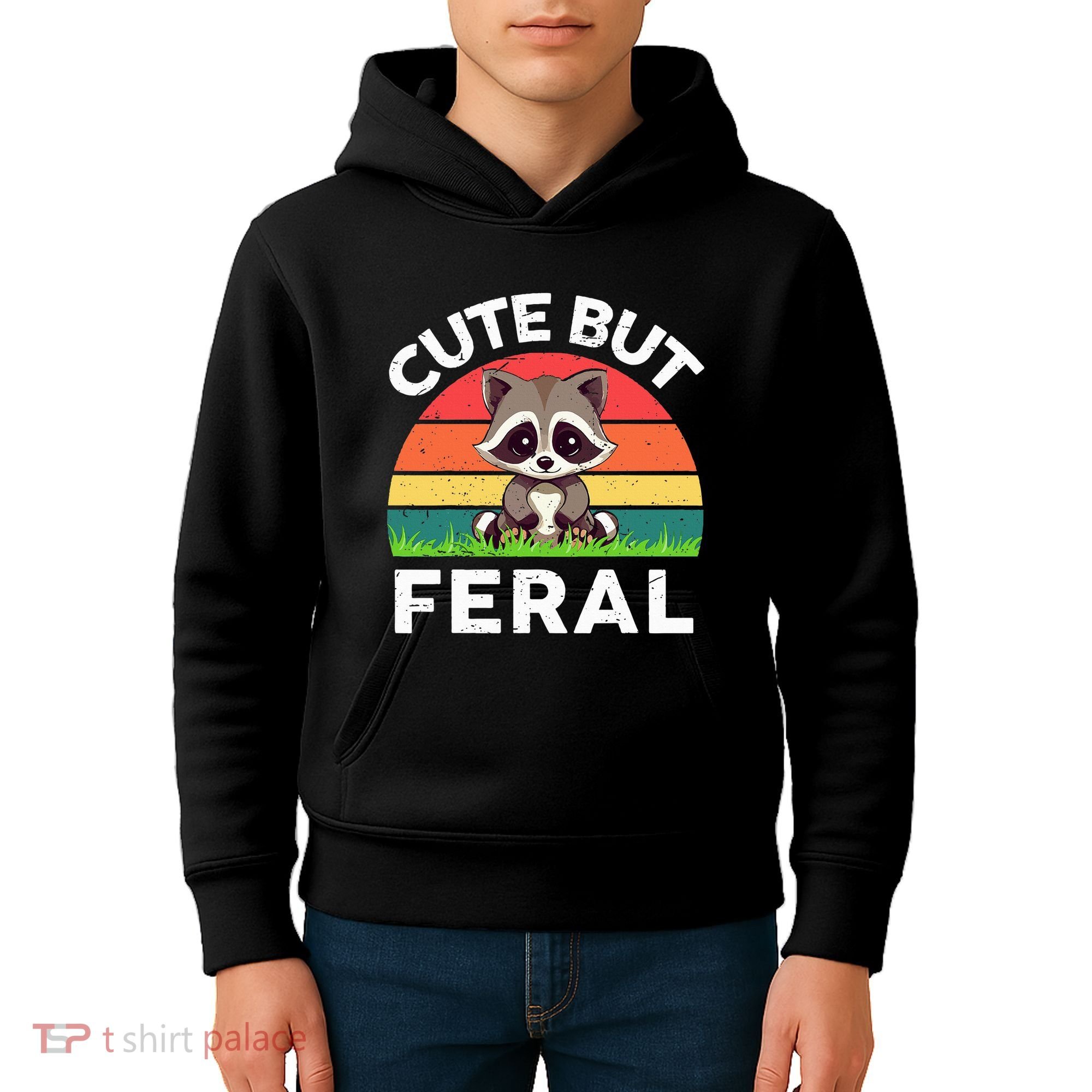 Funny Cute But Feral Raccoon Kids Hoodie