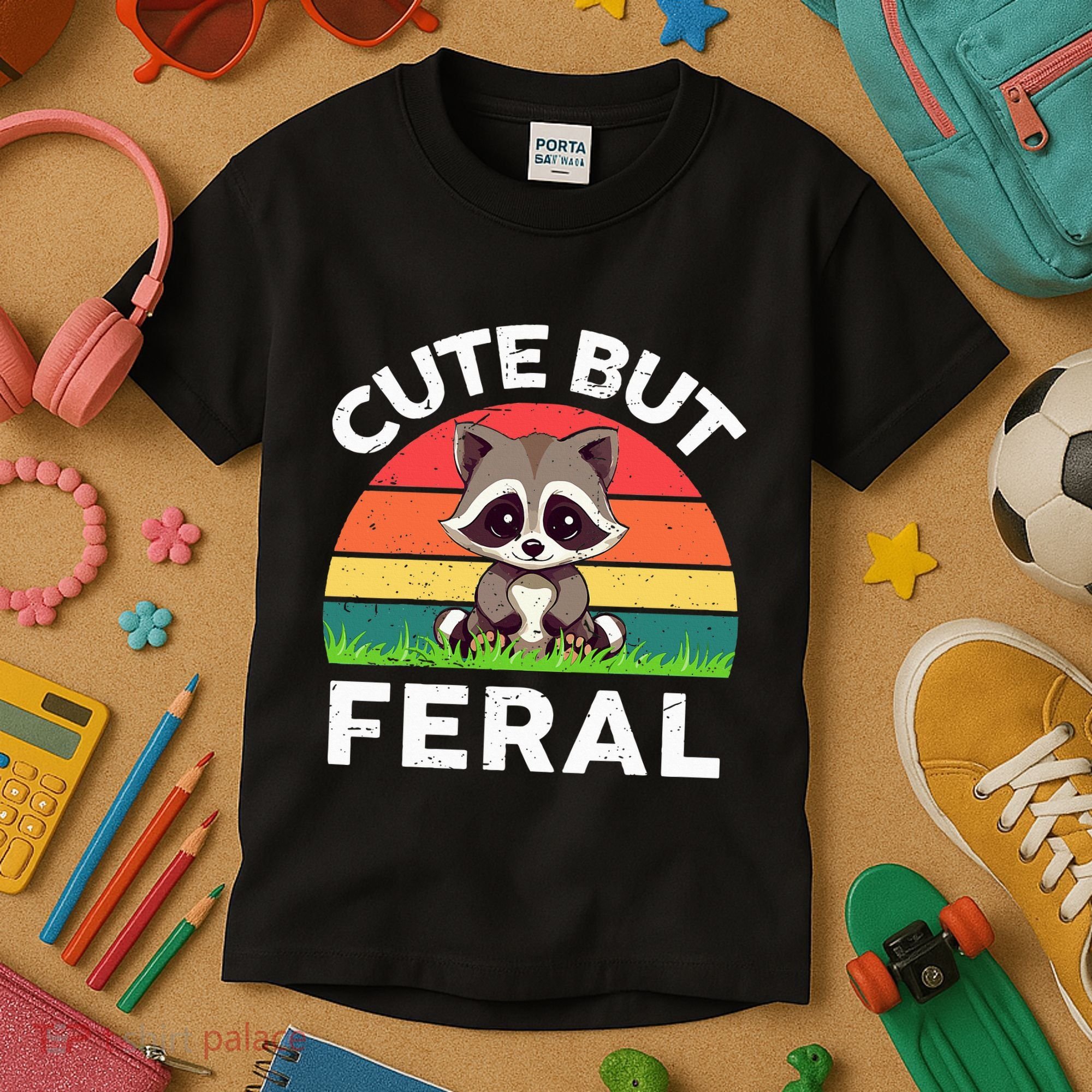 Funny Cute But Feral Raccoon Kids T-Shirt