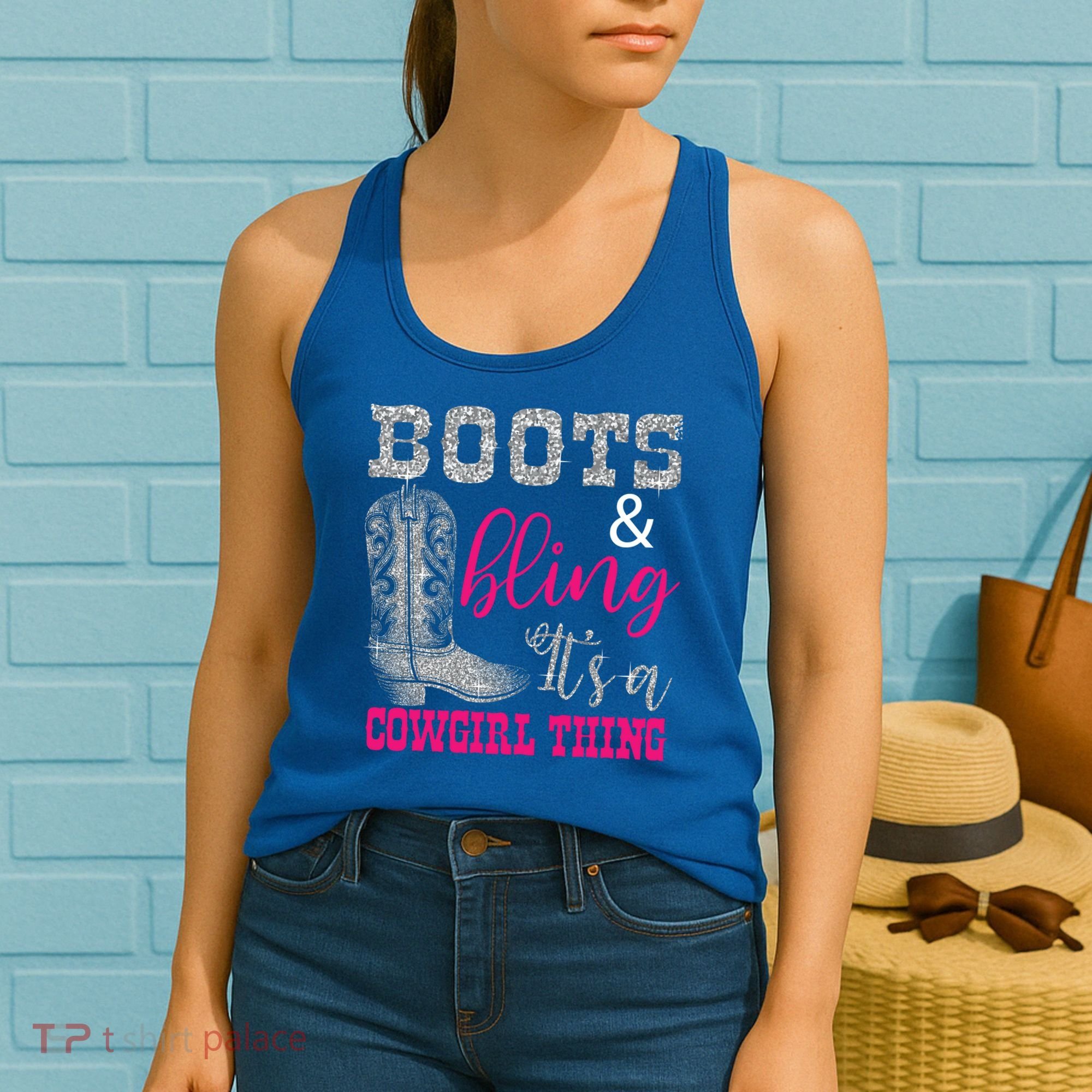 Funny Cowgirl Boots Bling Gift Cute Love Country Life Cool Gift Women's Tank Top