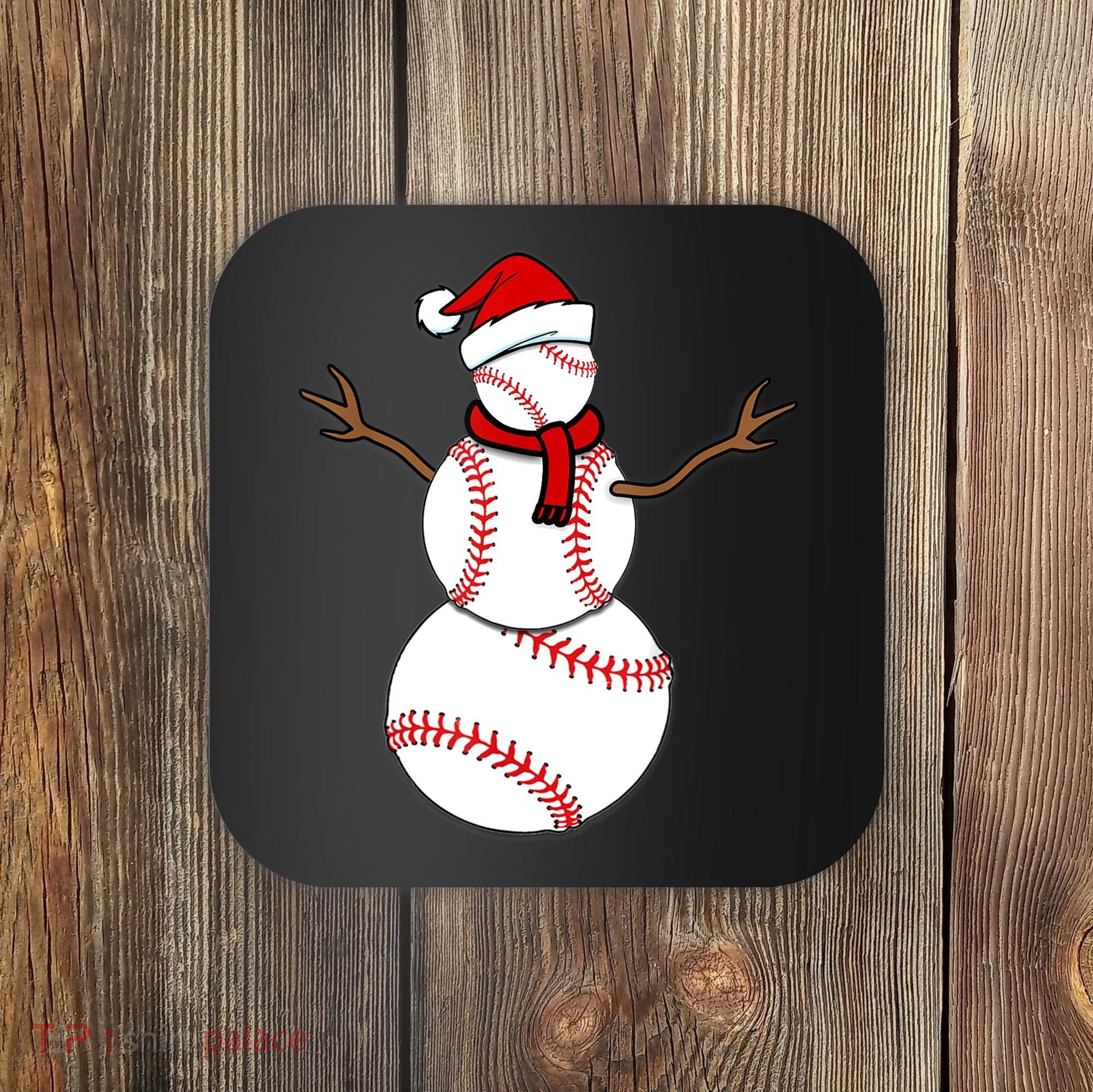 Funny Christmas Baseball Balls Santa Snowman TShirt TShirt Coaster