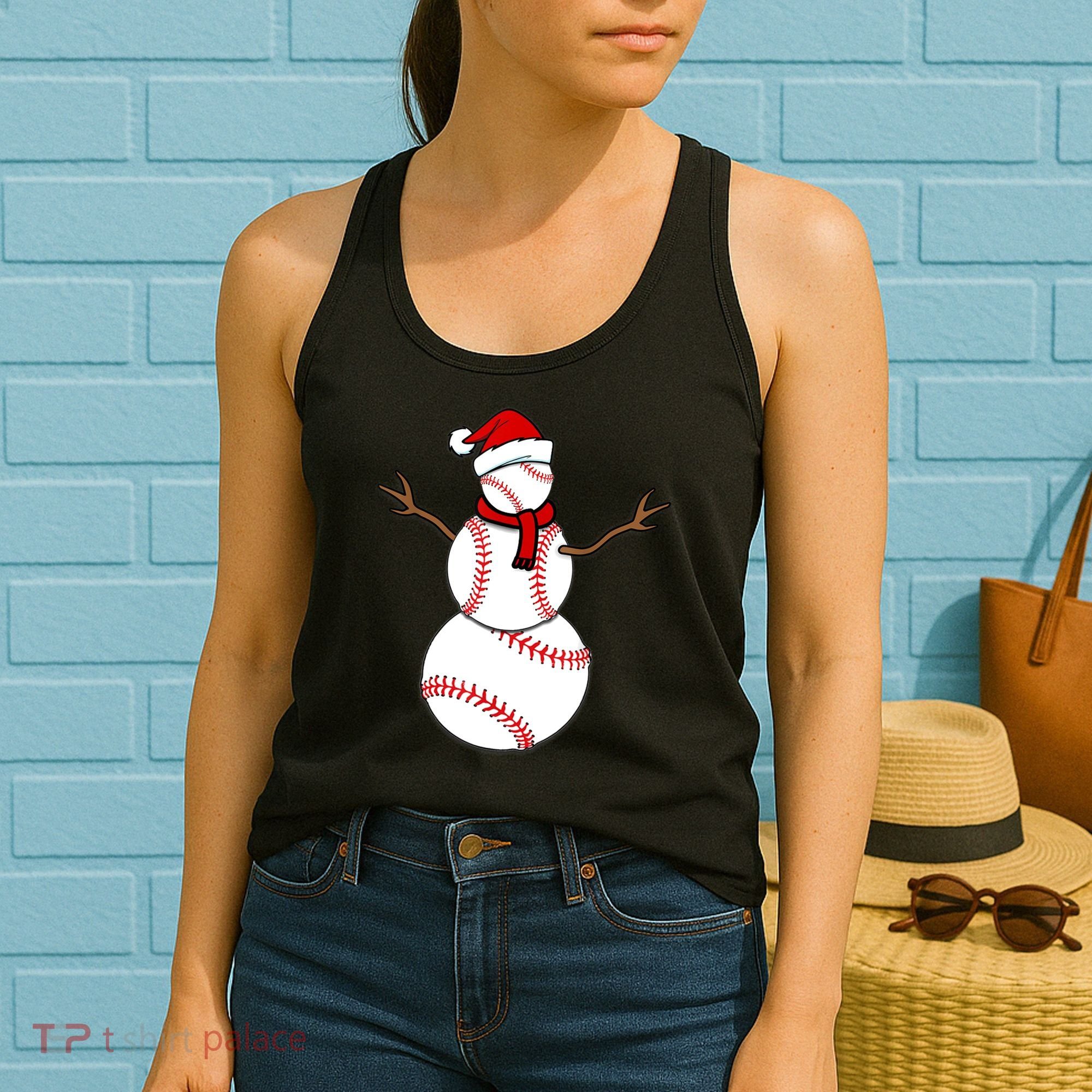 Funny Christmas Baseball Balls Santa Snowman TShirt TShirt Women's Tank Top