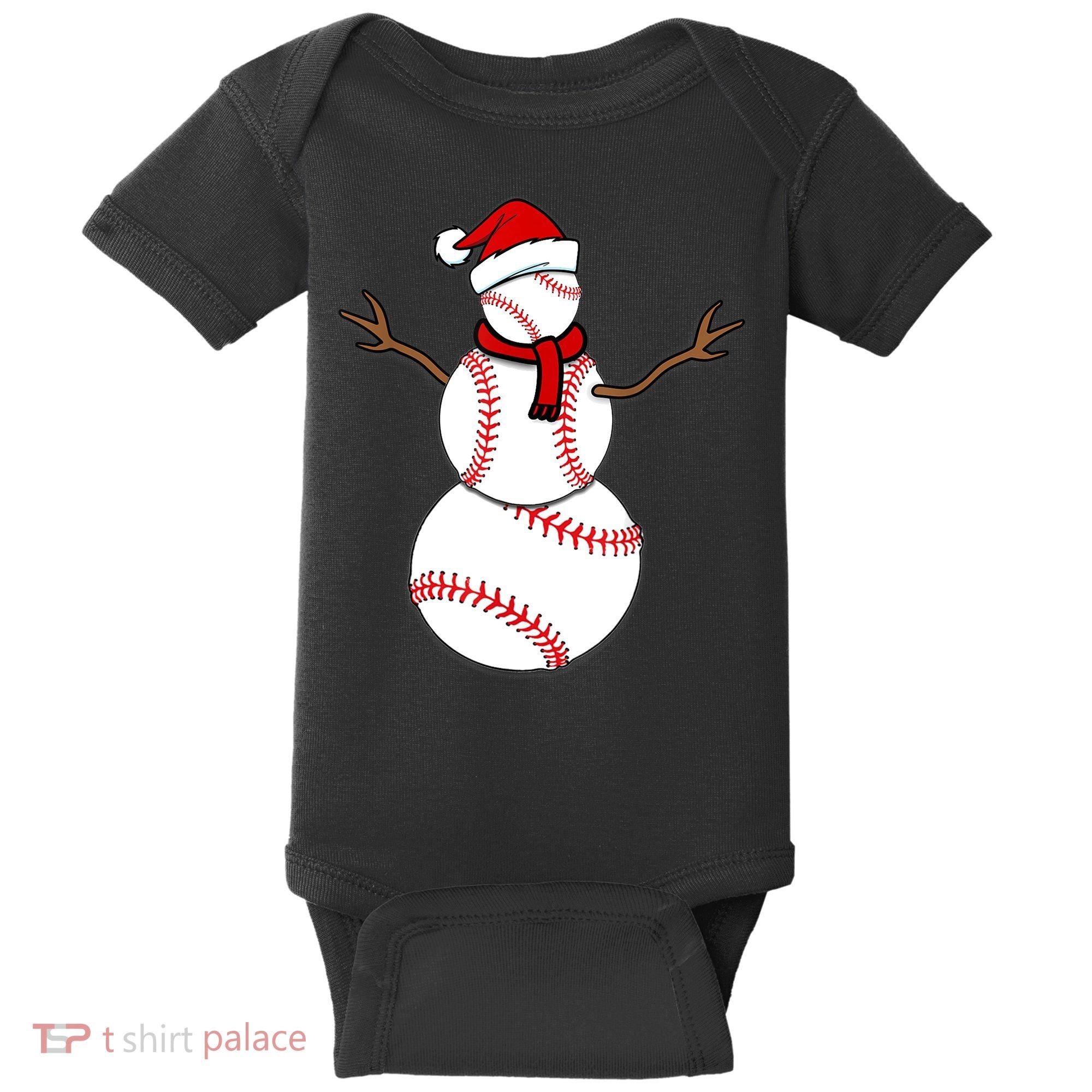 Funny Christmas Baseball Balls Santa Snowman TShirt TShirt Baby Bodysuit