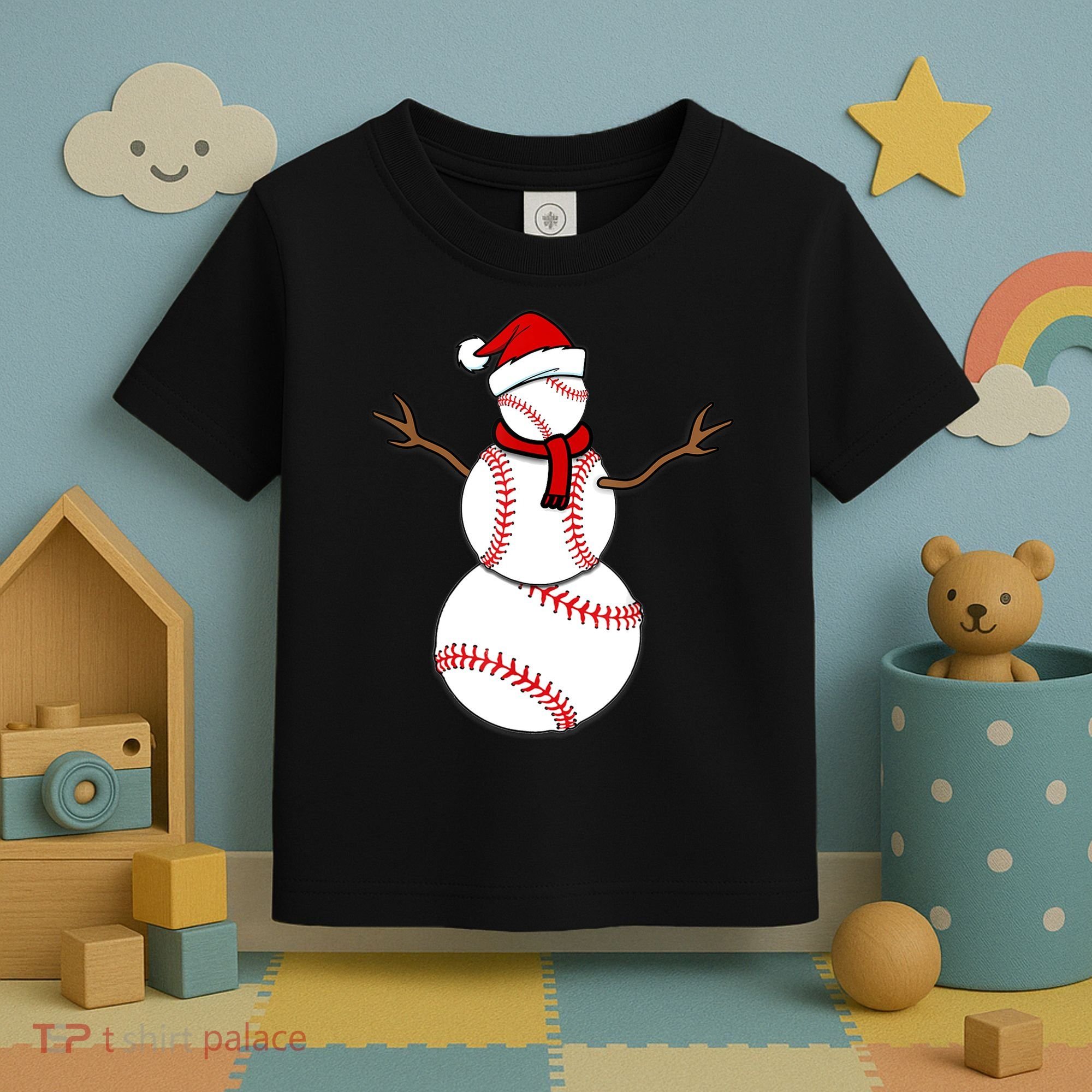 Funny Christmas Baseball Balls Santa Snowman TShirt TShirt Toddler T-Shirt
