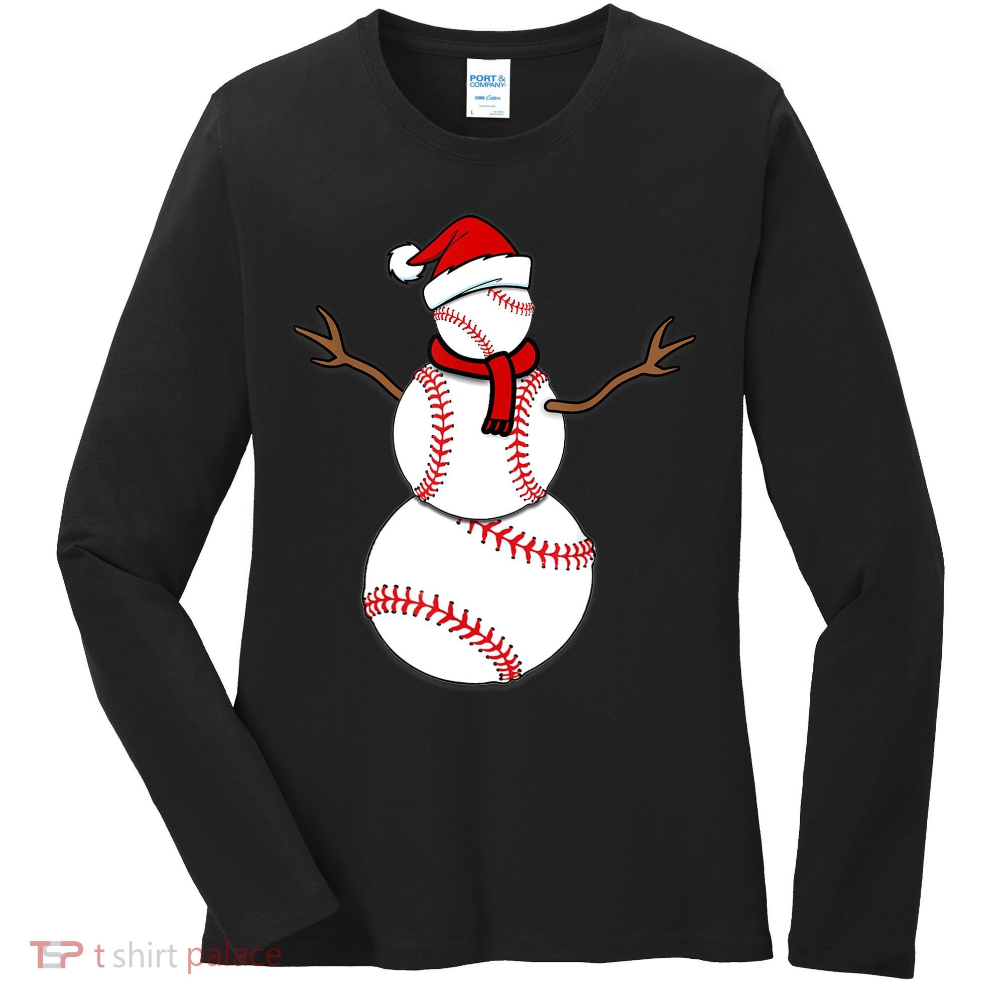 Funny Christmas Baseball Balls Santa Snowman TShirt TShirt Women's Long Sleeve Shirt
