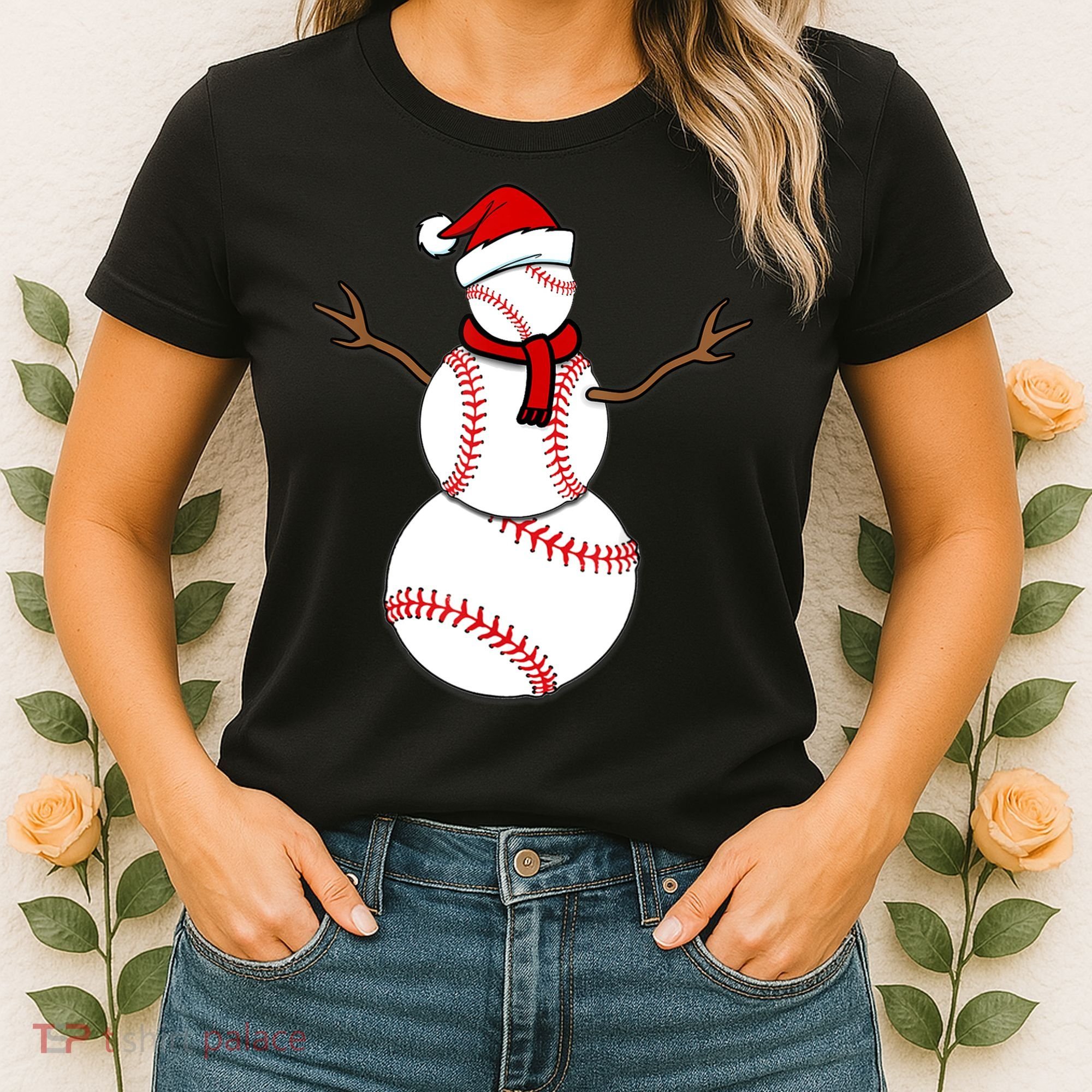 Funny Christmas Baseball Balls Santa Snowman TShirt TShirt Women's T-Shirt