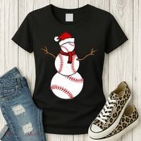 Funny Christmas Baseball Balls Santa Snowman TShirt TShirt Women's T-Shirt thumb 3