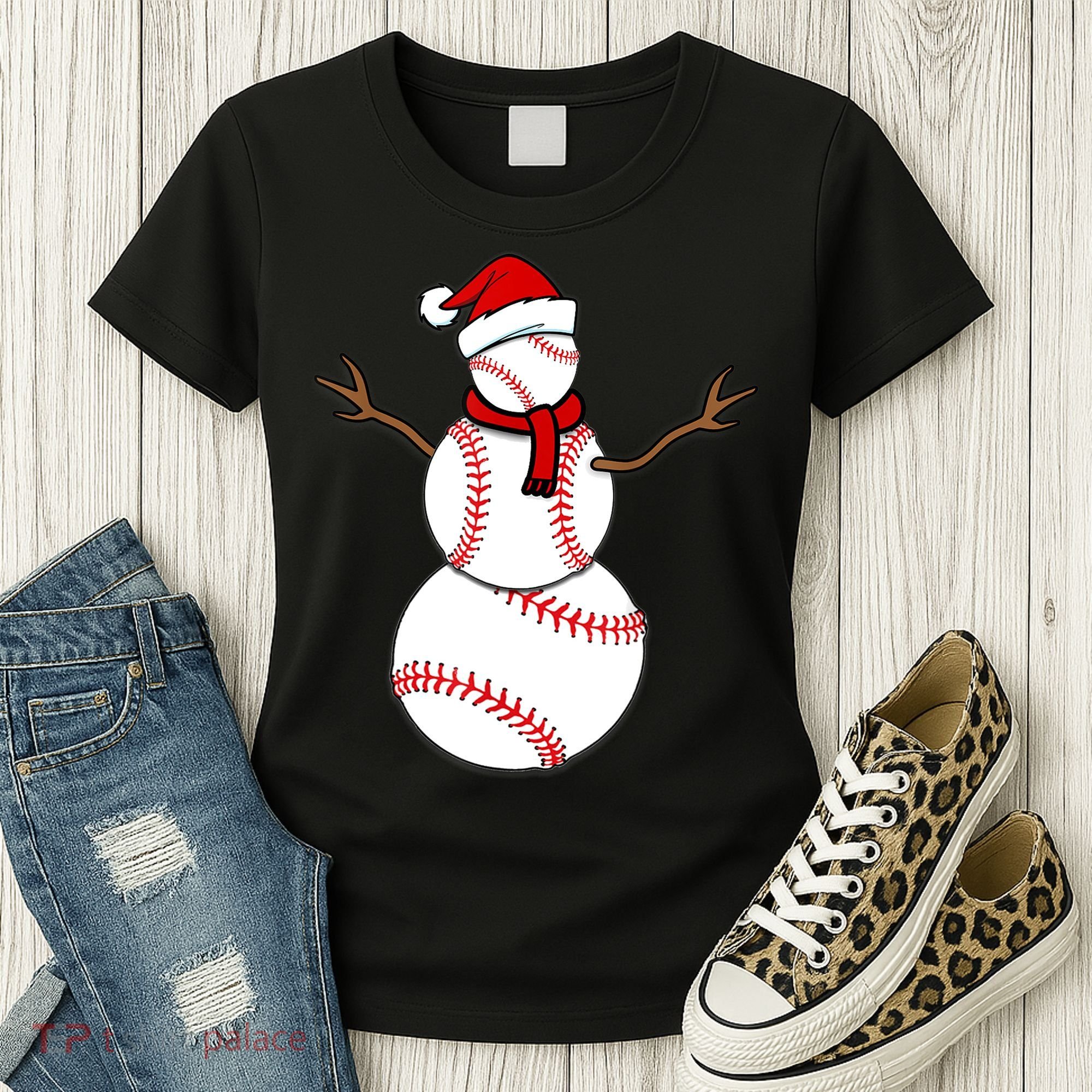 Funny Christmas Baseball Balls Santa Snowman TShirt TShirt Women's T-Shirt