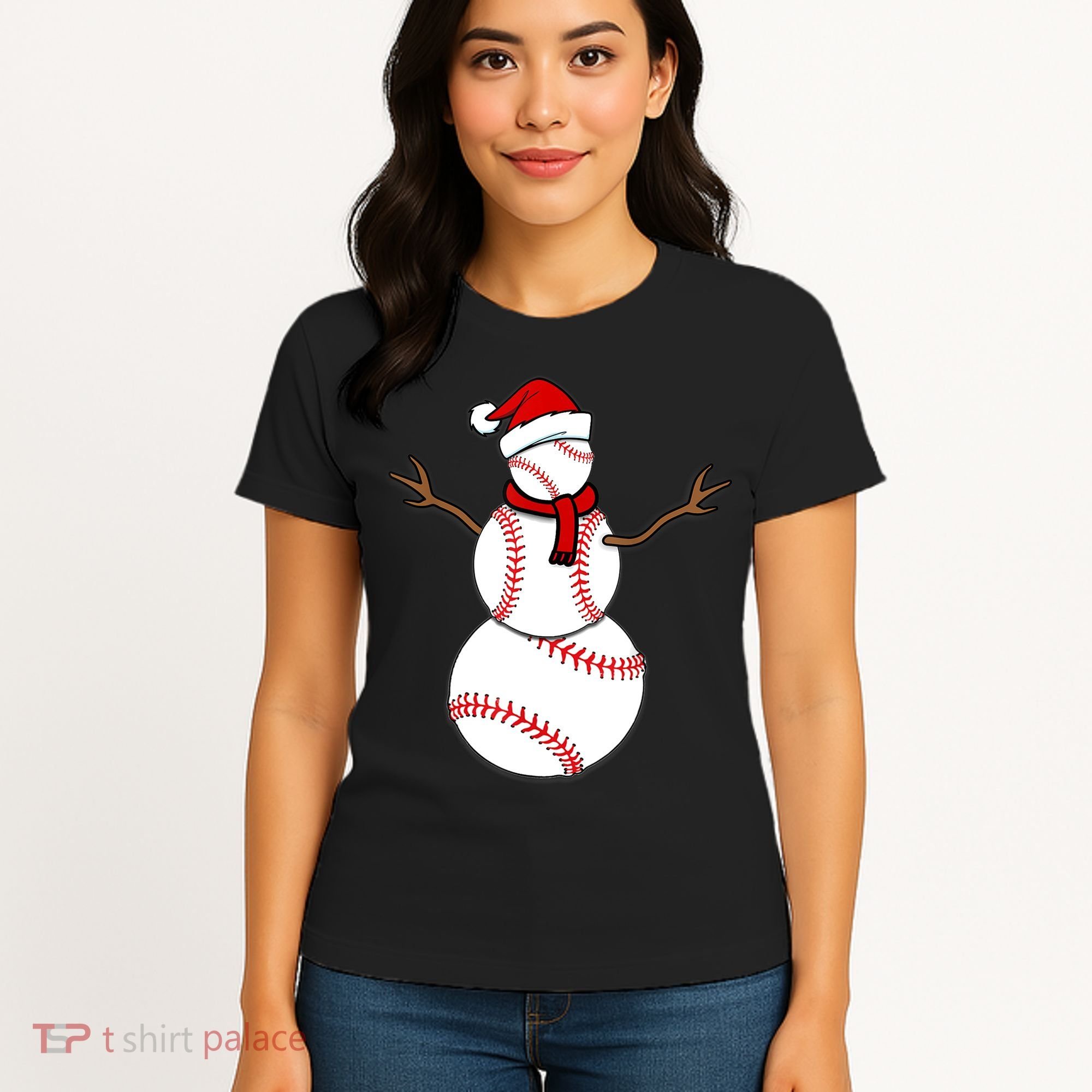 Funny Christmas Baseball Balls Santa Snowman TShirt TShirt Women's T-Shirt