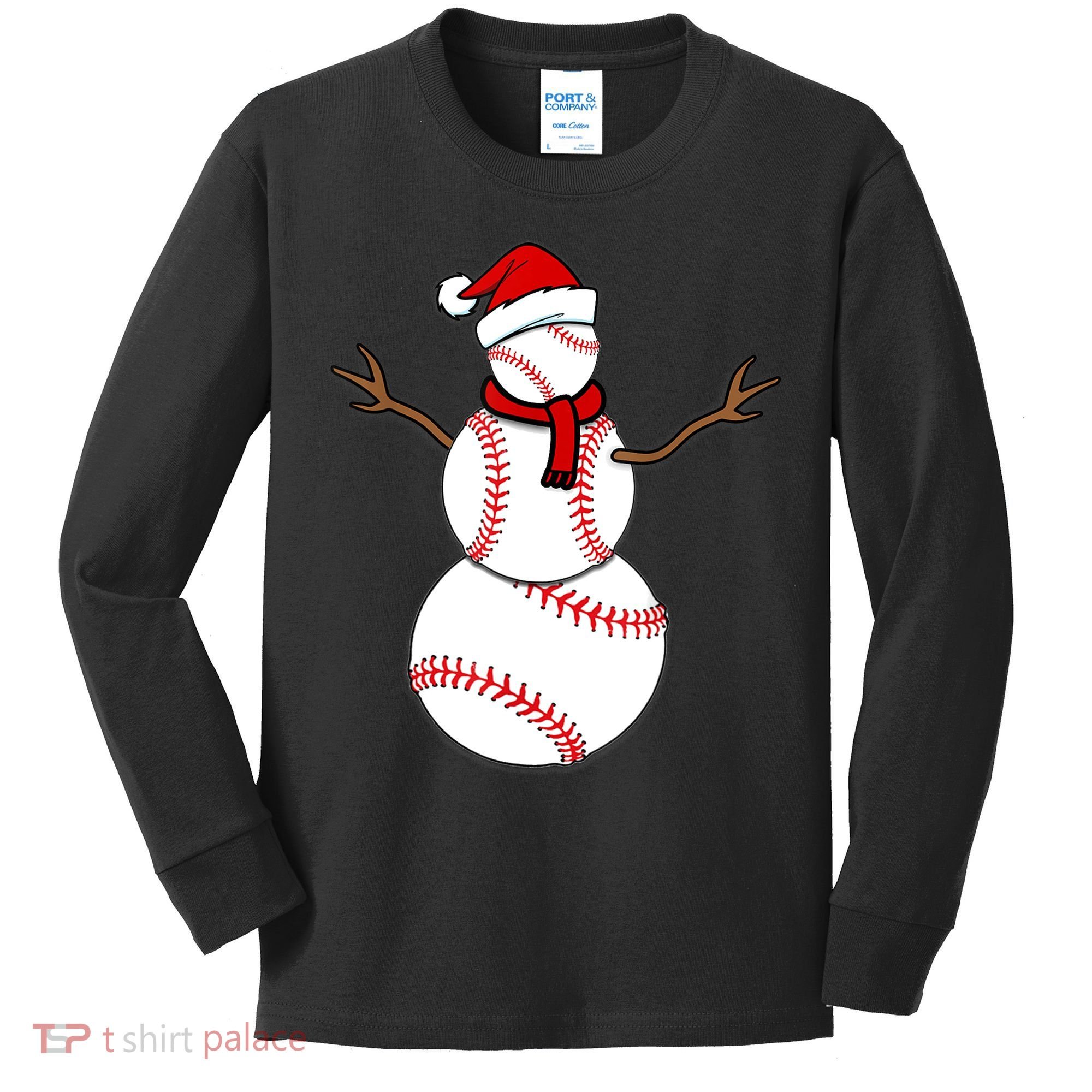 Funny Christmas Baseball Balls Santa Snowman TShirt TShirt Kids Long Sleeve Shirt