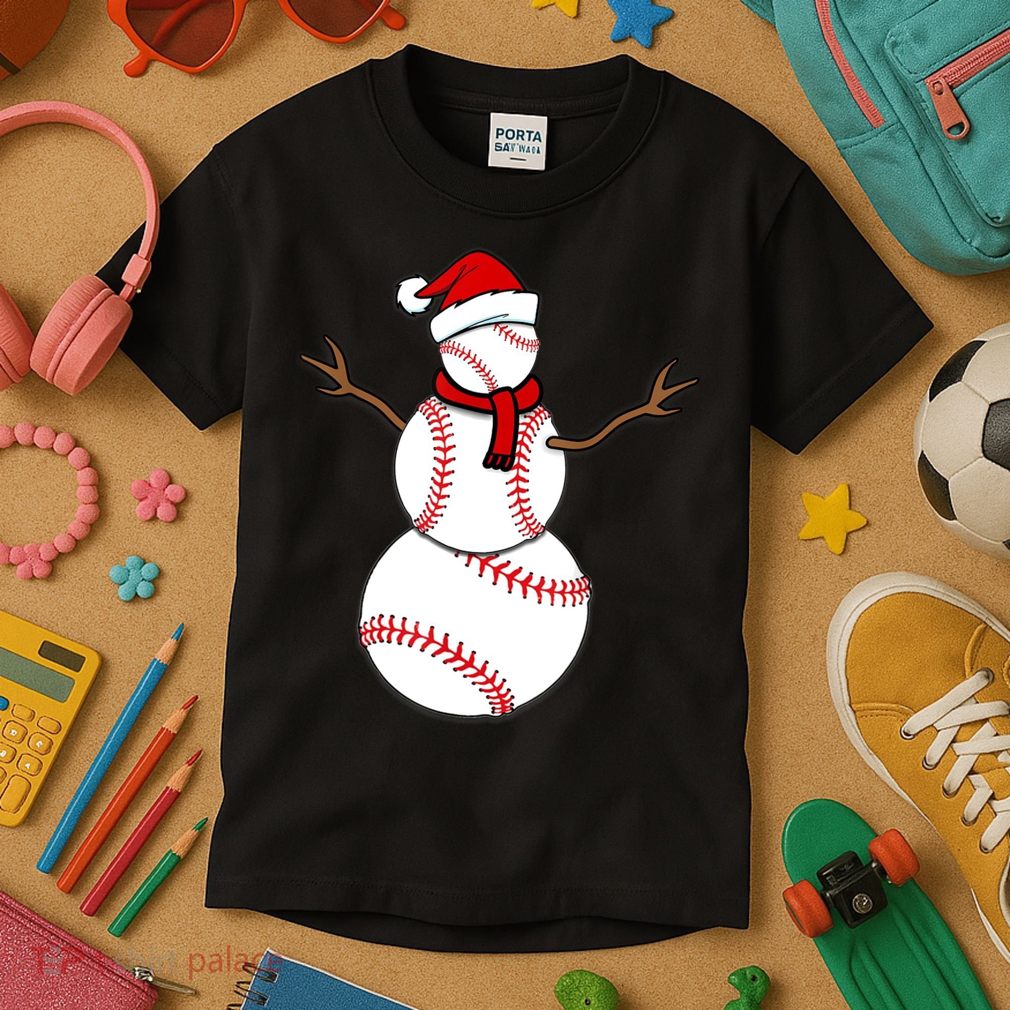 Funny Christmas Baseball Balls Santa Snowman TShirt TShirt Kids T-Shirt